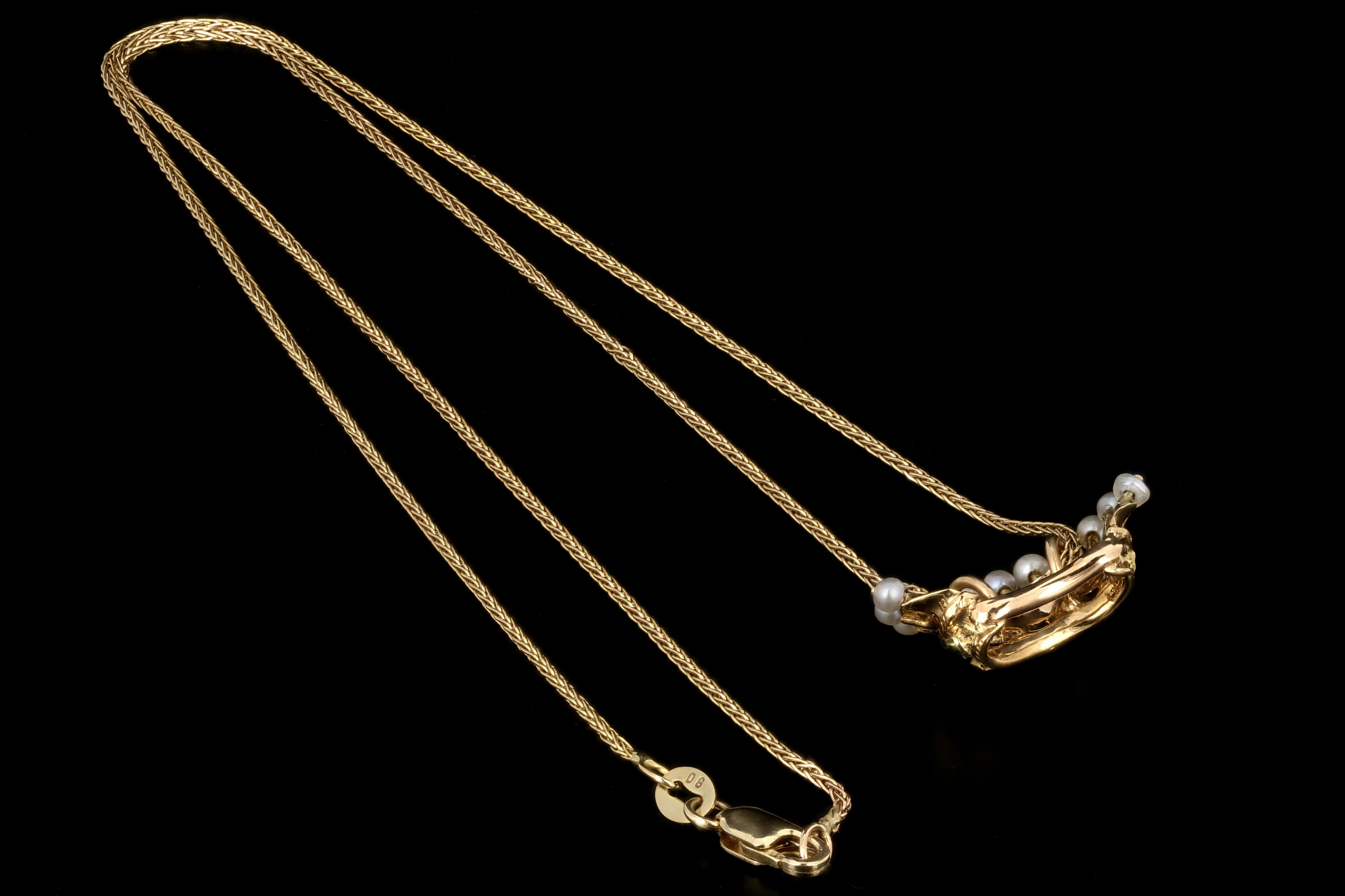 Victorian 18K Gold Ruby Emerald Pearl Crown Pendant Necklace c.1840s - Queen May