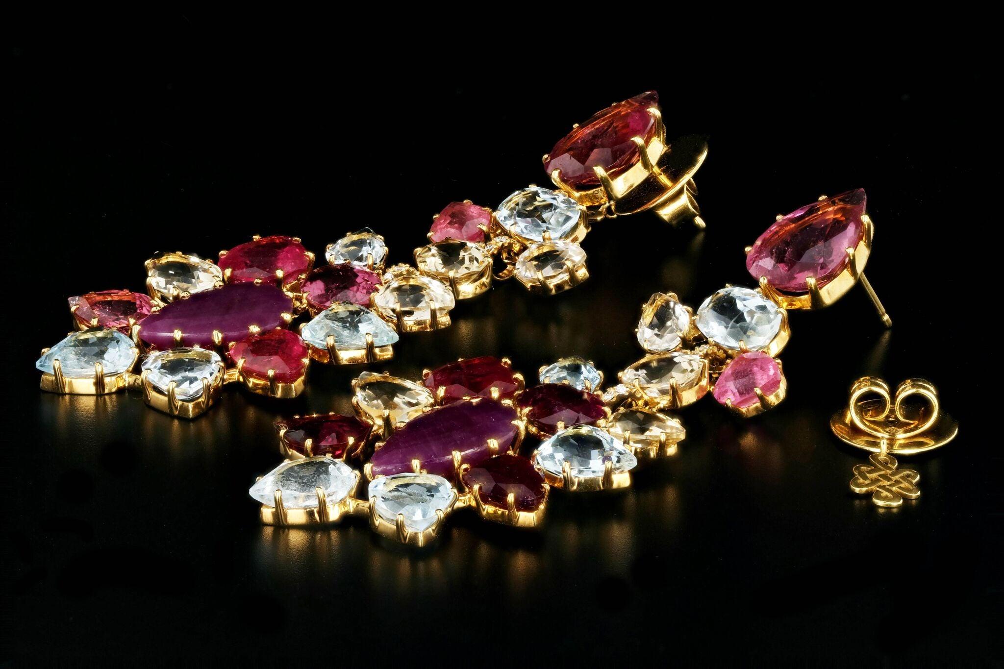 Modern H. Stern & Diane Von Furstenberg 18K Yellow Gold Multi-Stone and Diamond Harmony Chandelier Earrings - Queen May