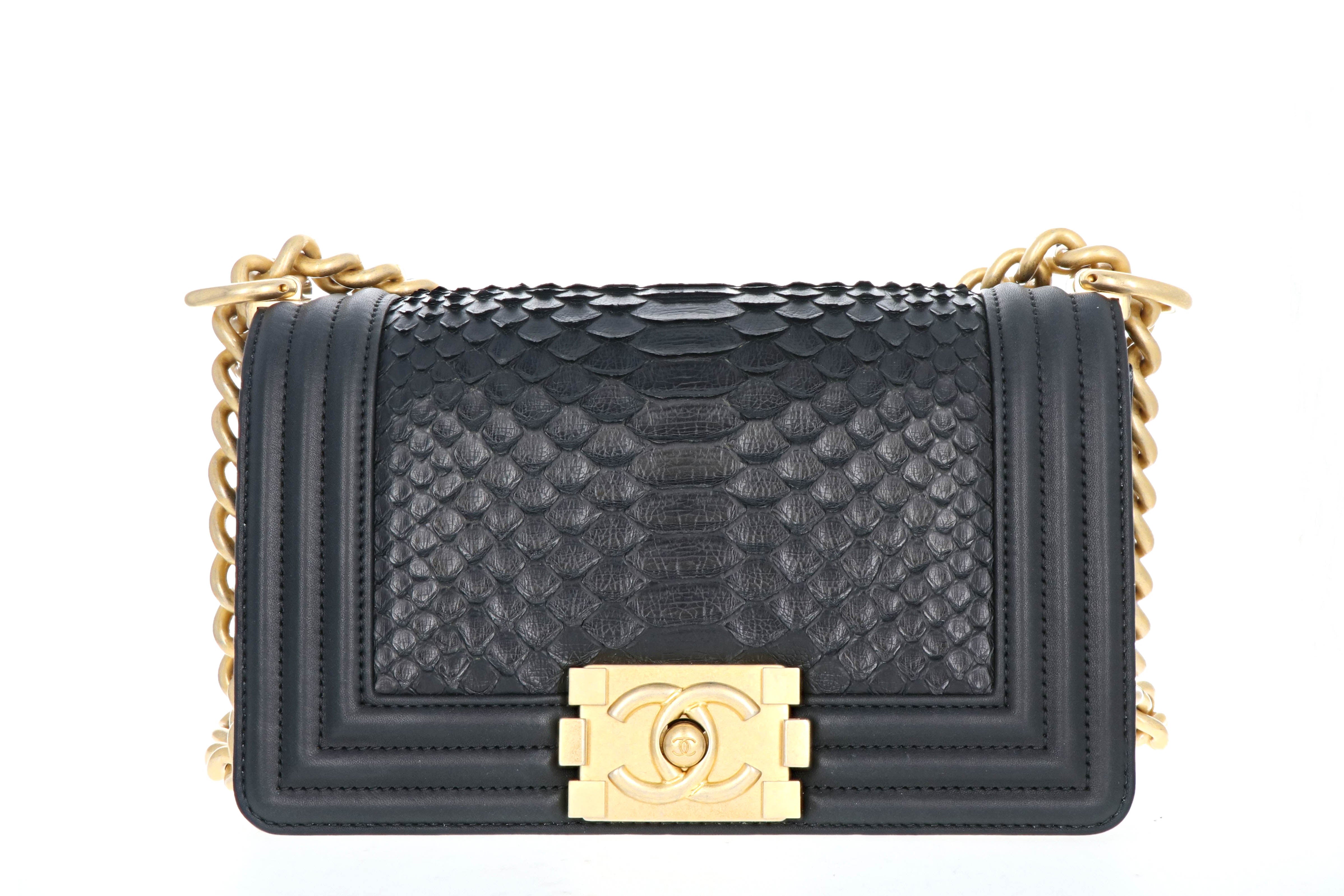 Chanel Exotics  Small Boy Bag Black Python Molurus Leather - Queen May
