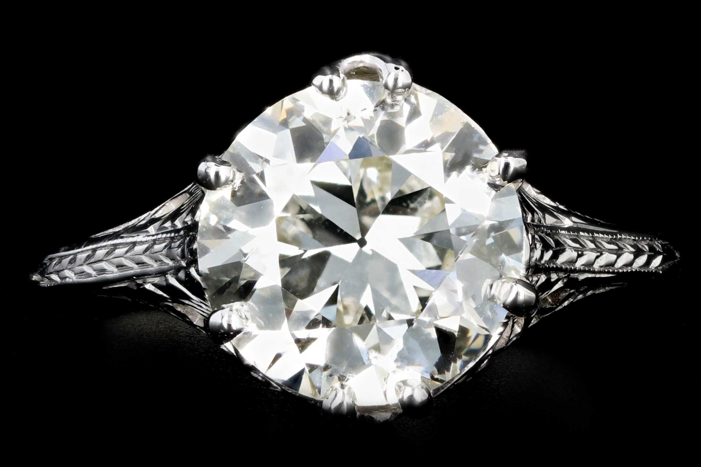 Art Deco 18K White Gold 3.27 CTW Old European Cut Diamond Engagement Ring GIA Certification - Queen May