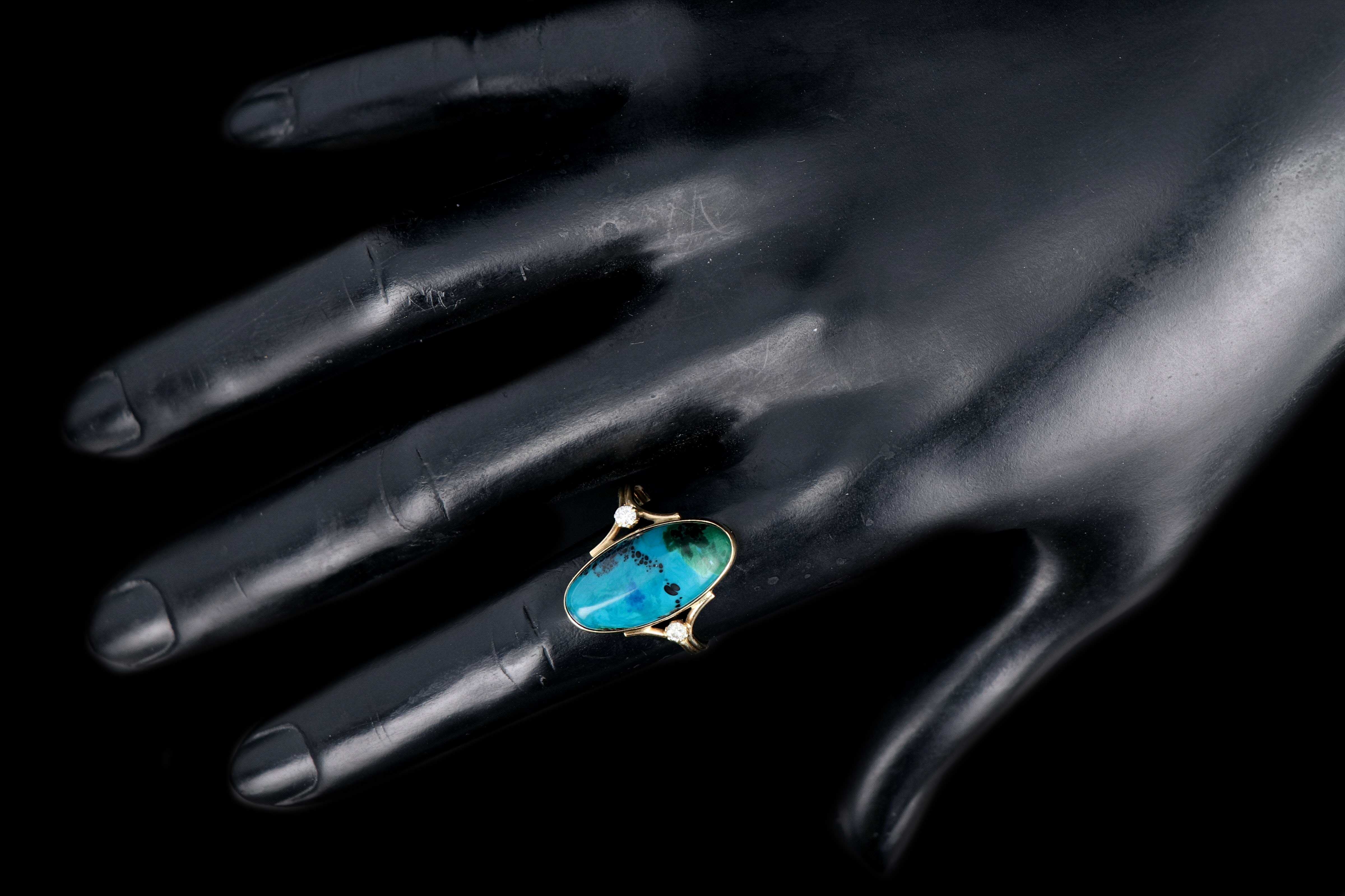 Vintage 14K Yellow Gold Chrysocolla and Diamond Ring - Queen May