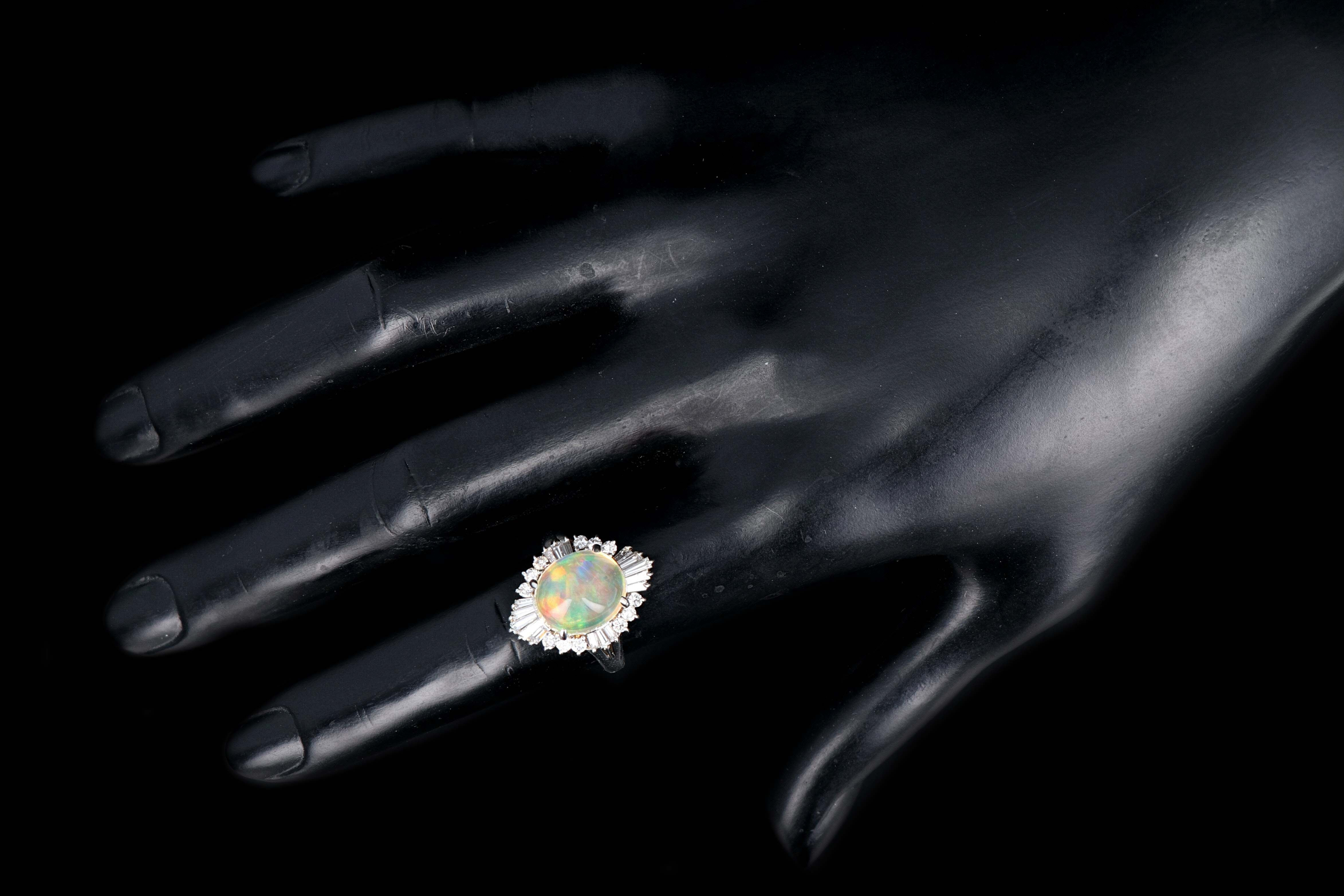Retro Platinum 4.45 Carat Jelly Opal and Diamond Ring - Queen May
