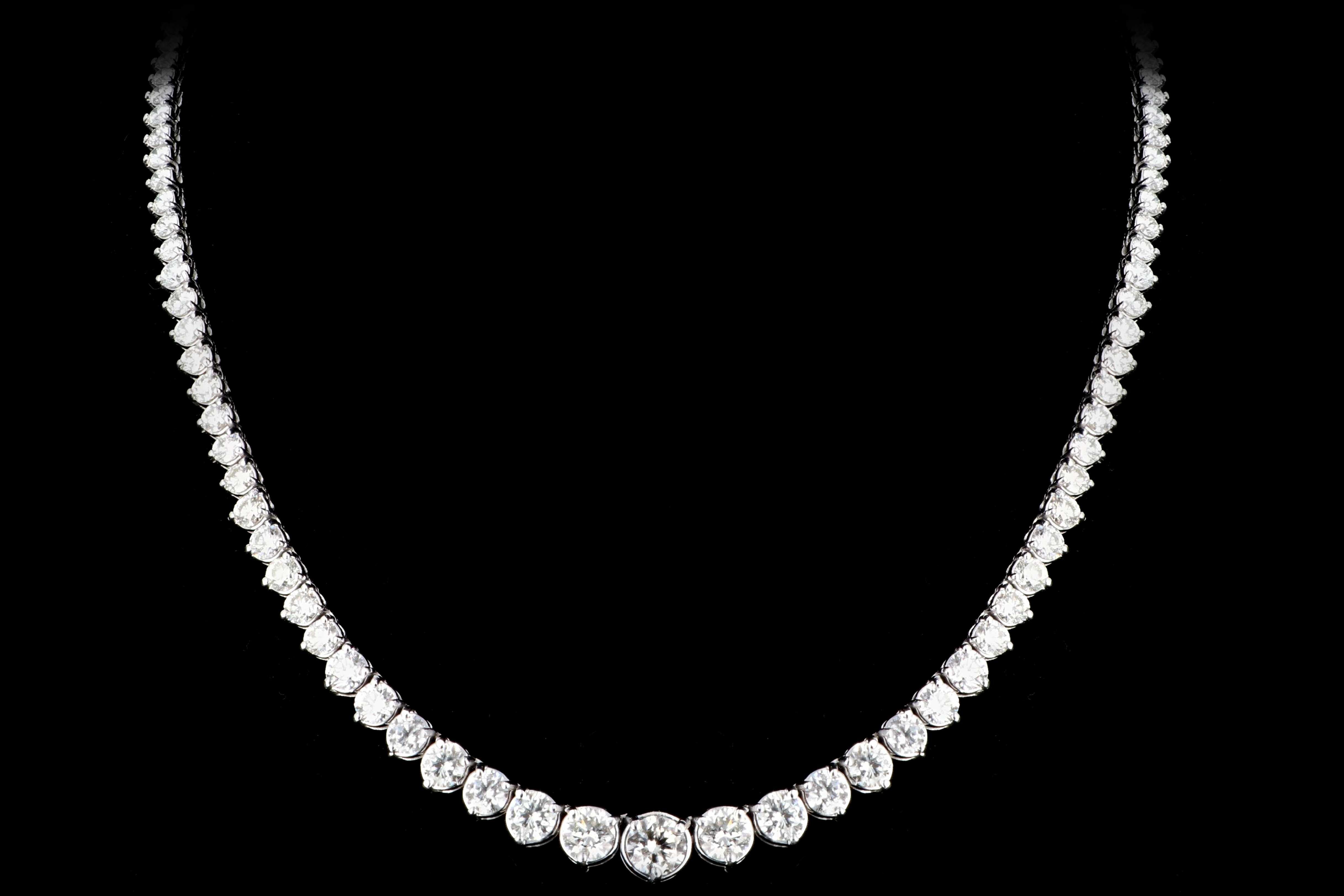 New 14K White Gold 17.39 CTW Graduated Round Brilliant Diamond Necklace - Queen May