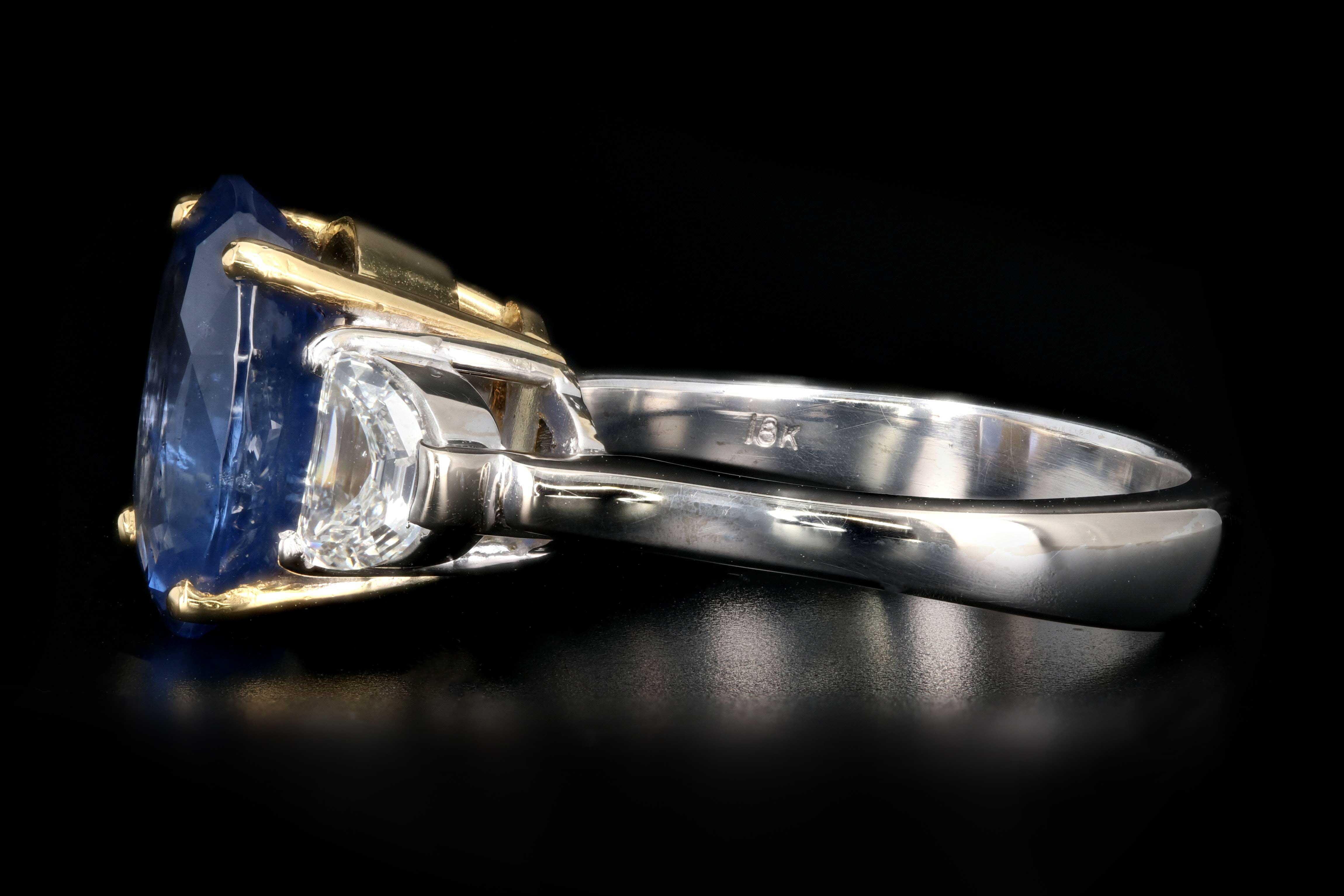 Modern 18K White and Yellow Gold  6.05 Carat Ceylon Sapphire and Half Moon Diamond Ring - Queen May