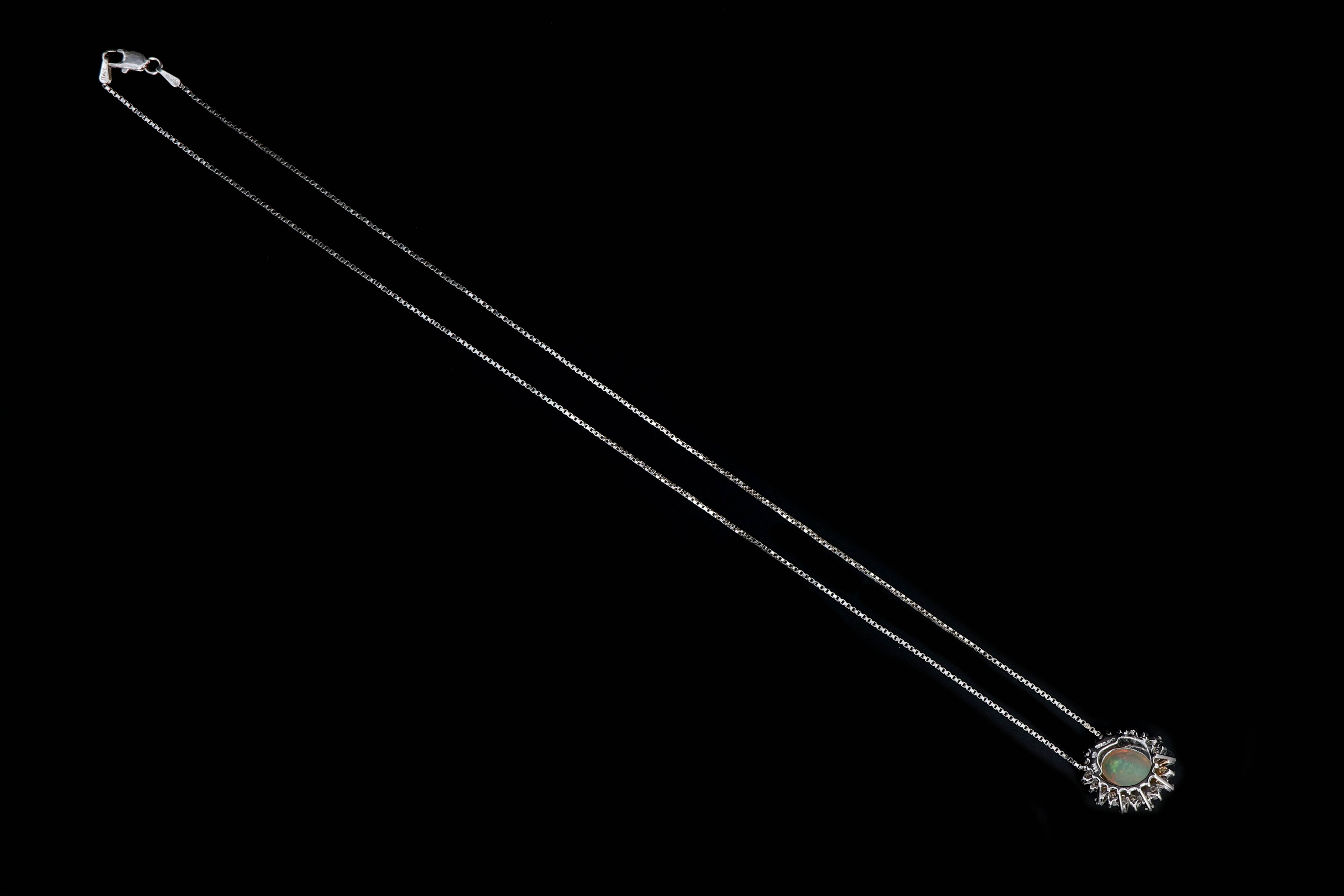 Modern 14K White Gold Opal Diamond Pendant Necklace - Queen May