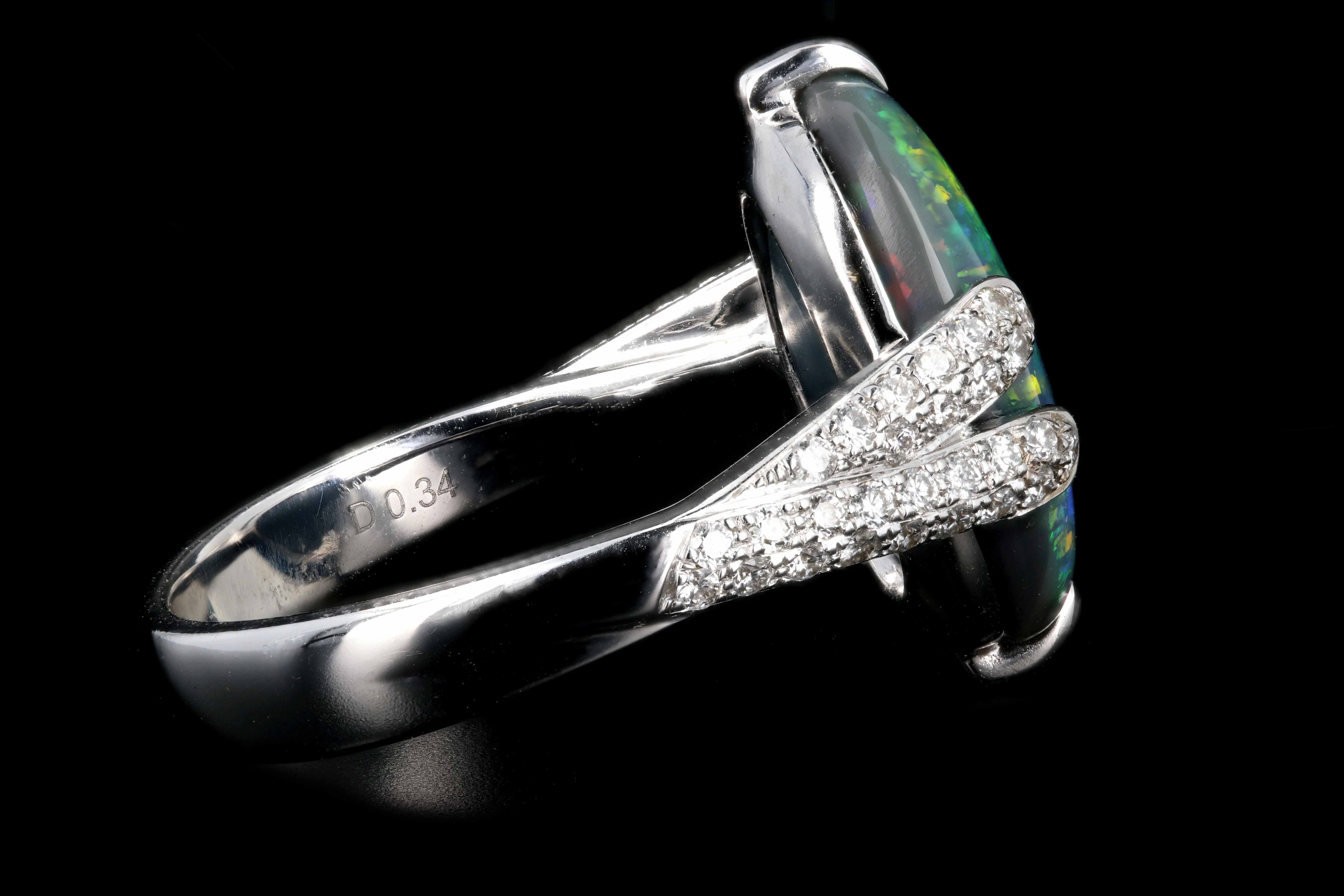 Retro 18K White Gold 5.51 Carat Black Opal and Diamond Ring - Queen May