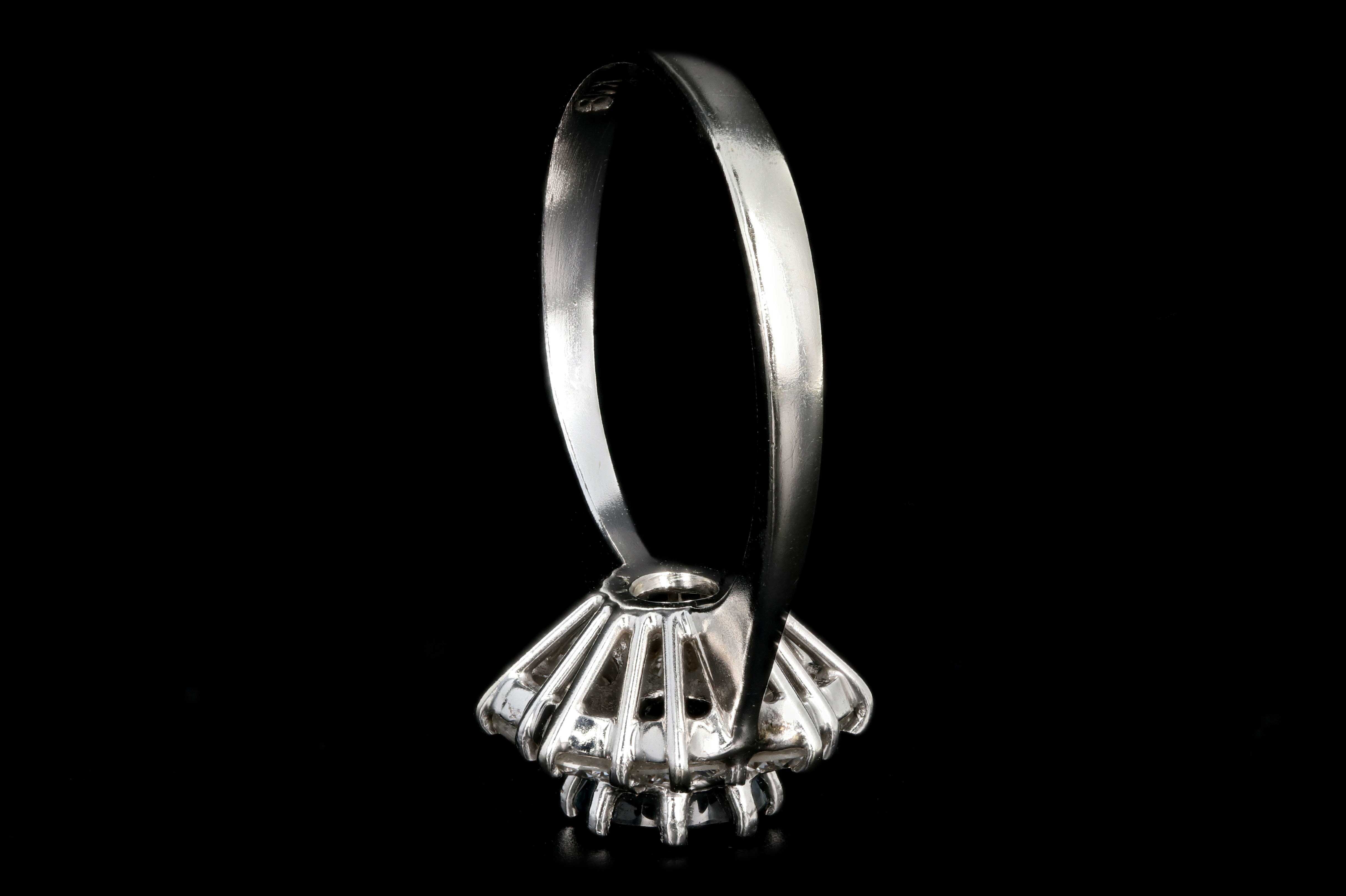 Modern 18K White Gold Natural Sapphire and Diamond Halo Ring - Queen May