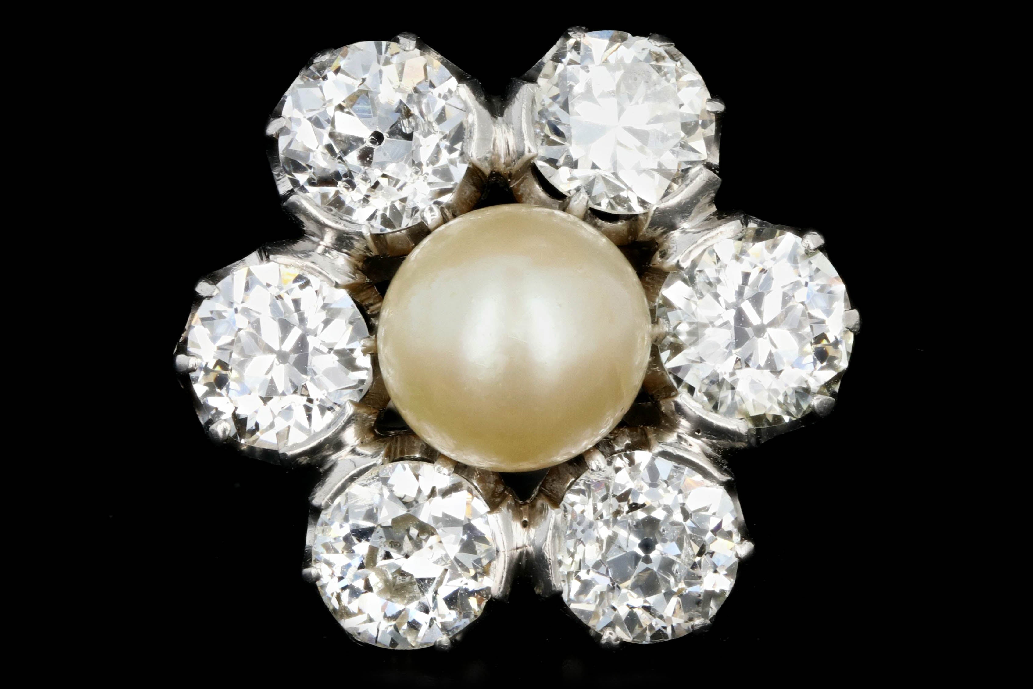 Edwardian 14K White Gold Akoya Cultured Pearl and Diamond Halo Ring GIA Certified - Queen May
