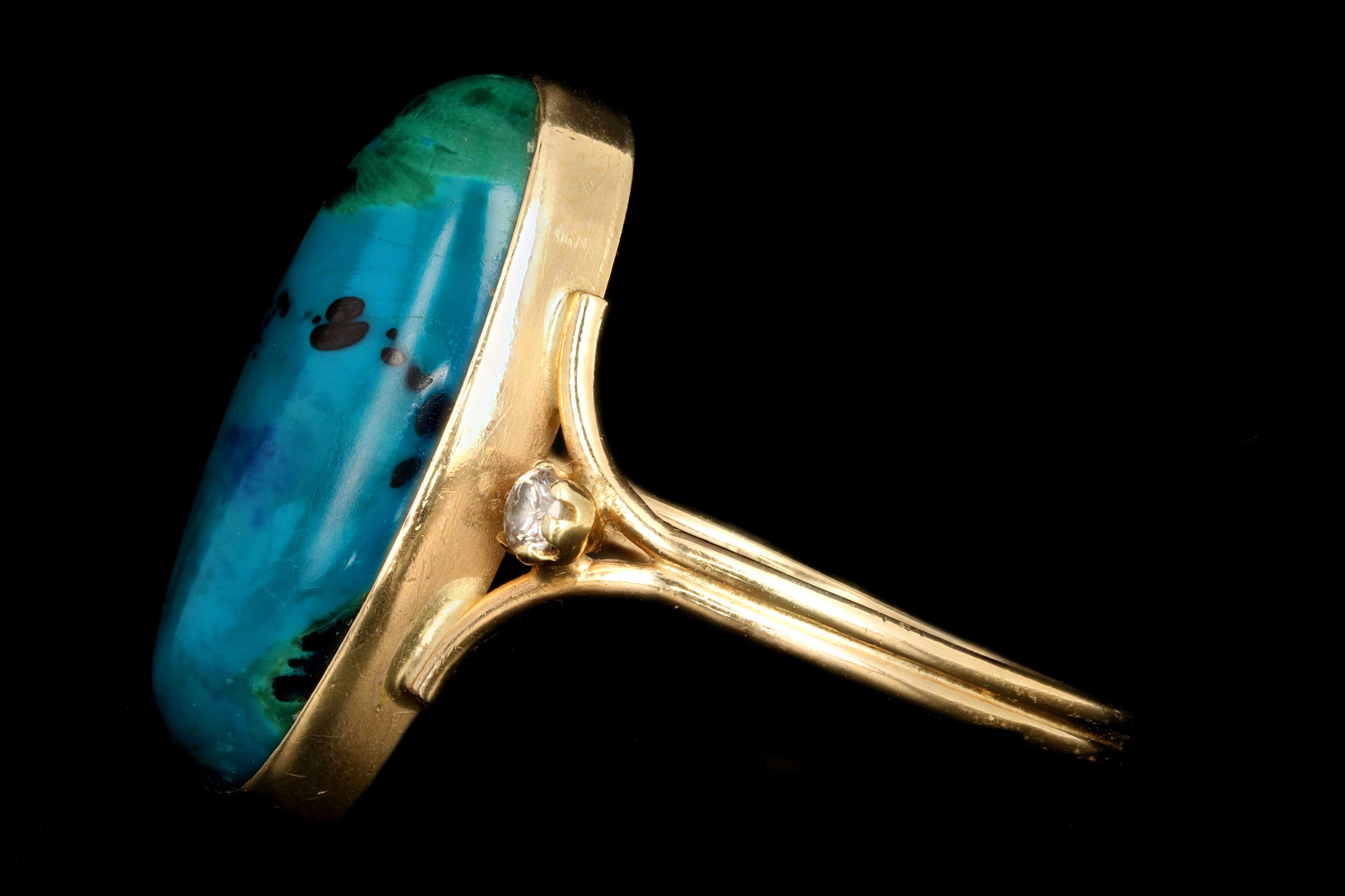 Vintage 14K Yellow Gold Chrysocolla and Diamond Ring - Queen May