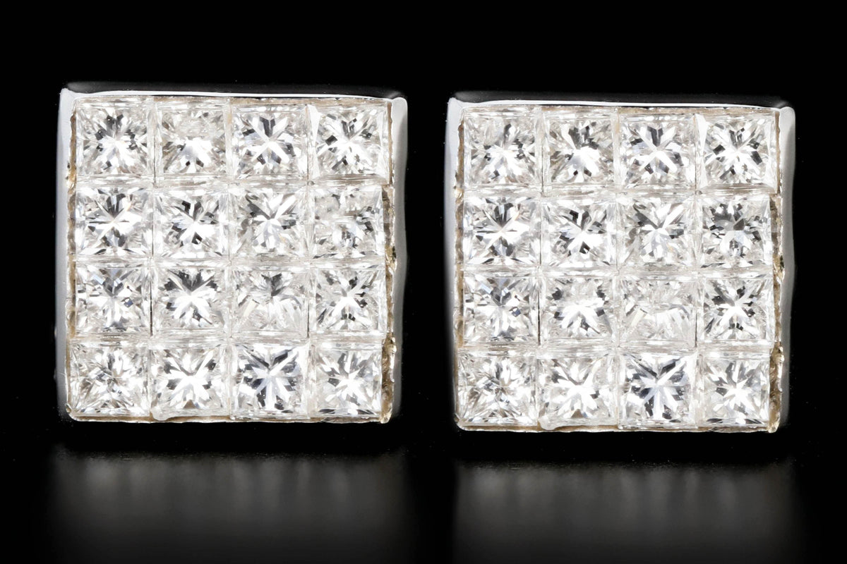 18K 1 Carat Princess Cut Cluster Diamond Earrings - Queen May