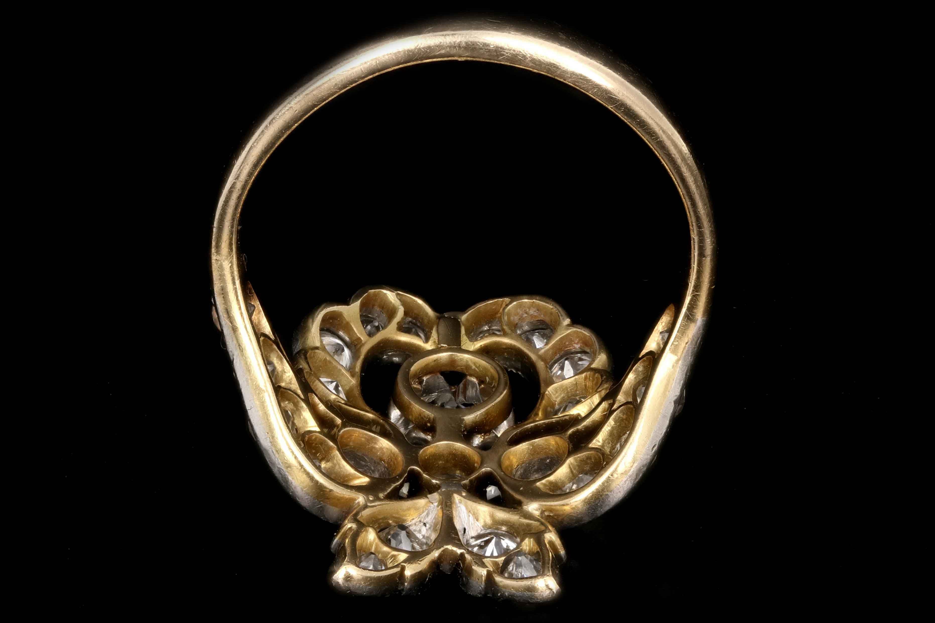 Edwardian 14K Yellow Gold and Platinum Top .87 Carats Old European Cut Diamond Ring - Queen May