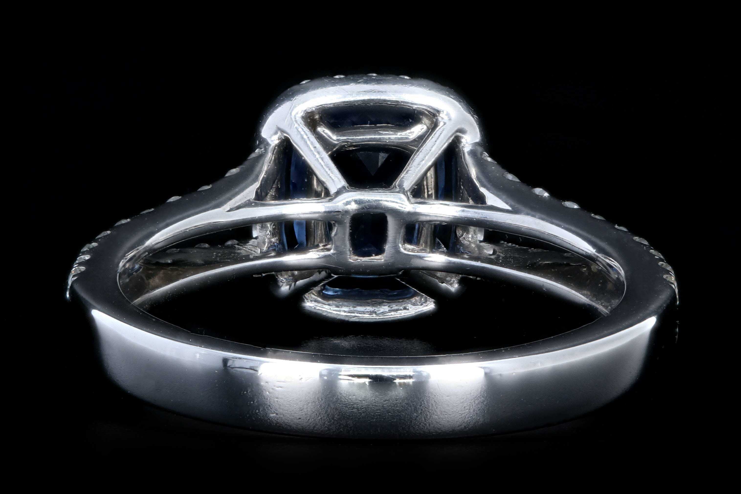 Modern 18K White Gold 1.25 Natural Sapphire and Diamond Halo Ring - Queen May