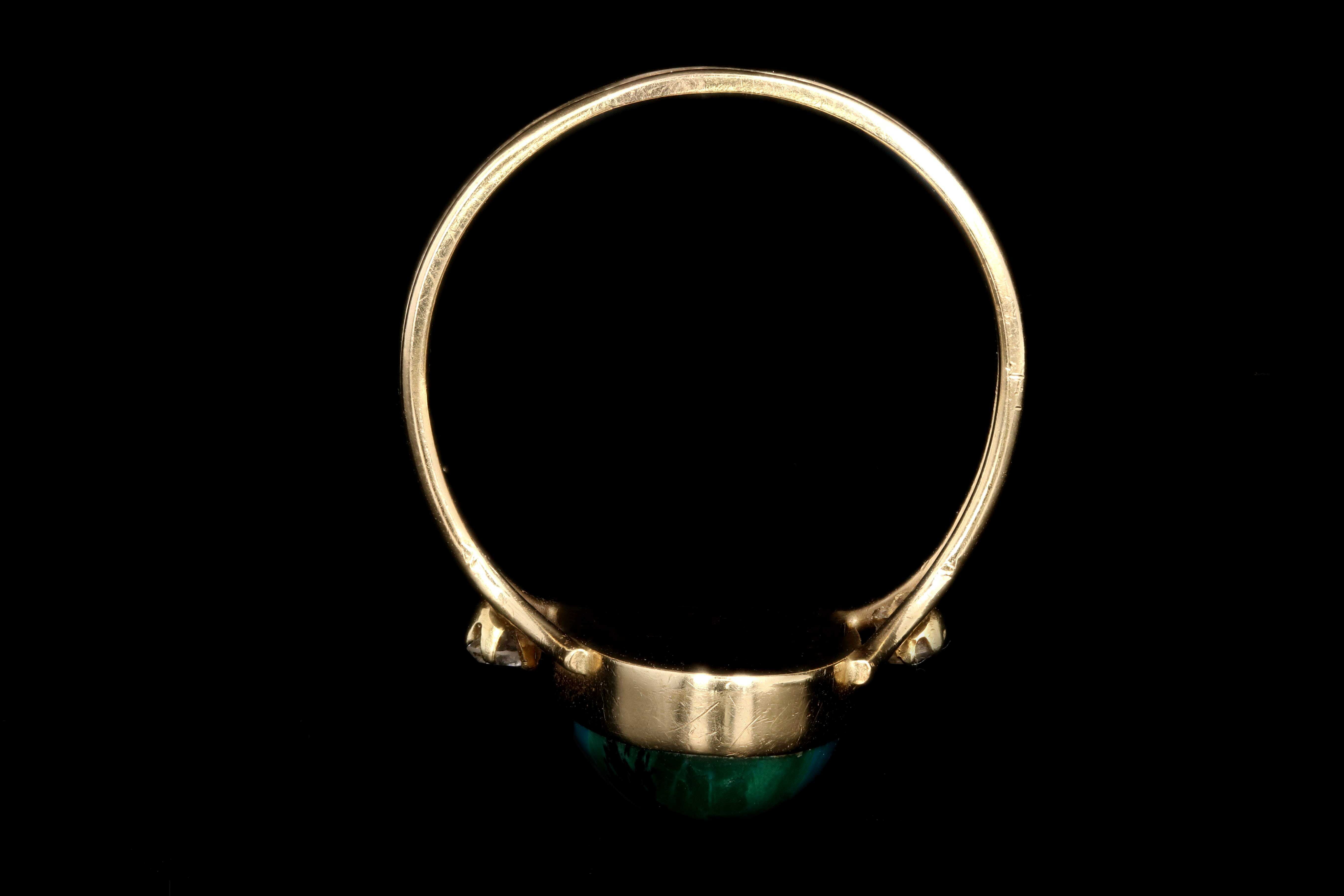 Vintage 14K Yellow Gold Chrysocolla and Diamond Ring - Queen May