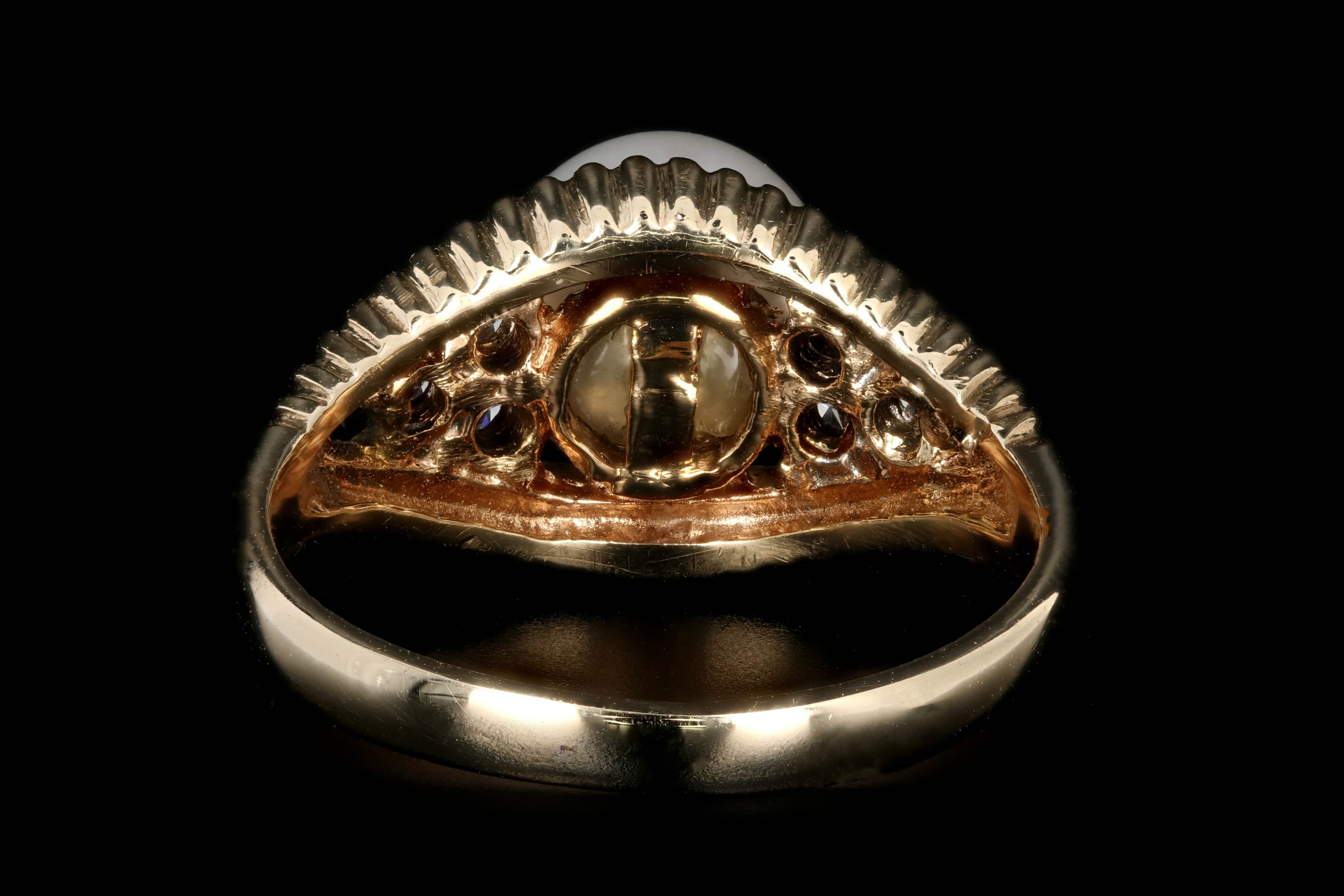 Modern 14K Yellow Gold 8mm Pearl and Diamond Ring - Queen May
