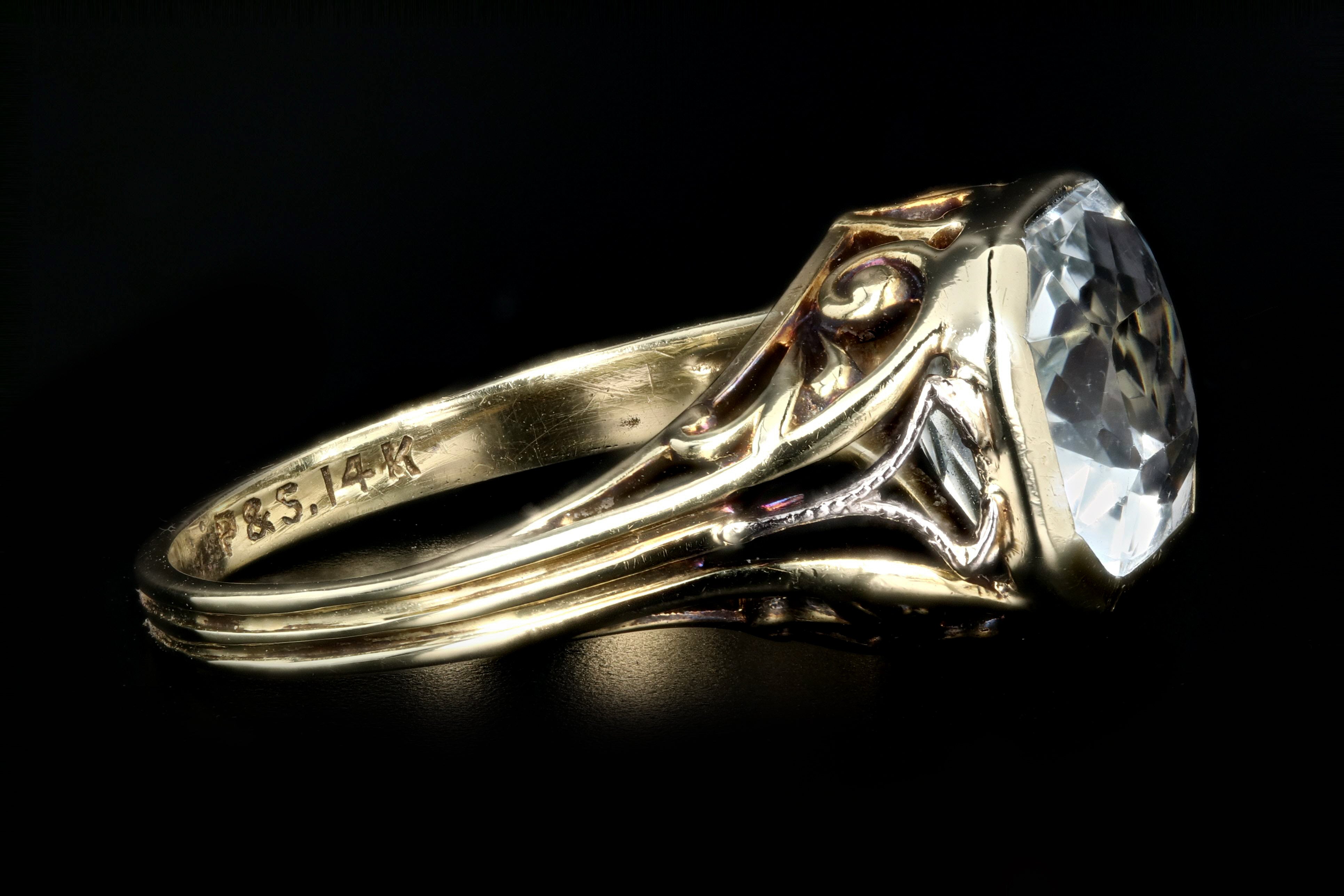 Art Deco 14K 3.2 Carat Aquamarine Ring - Queen May