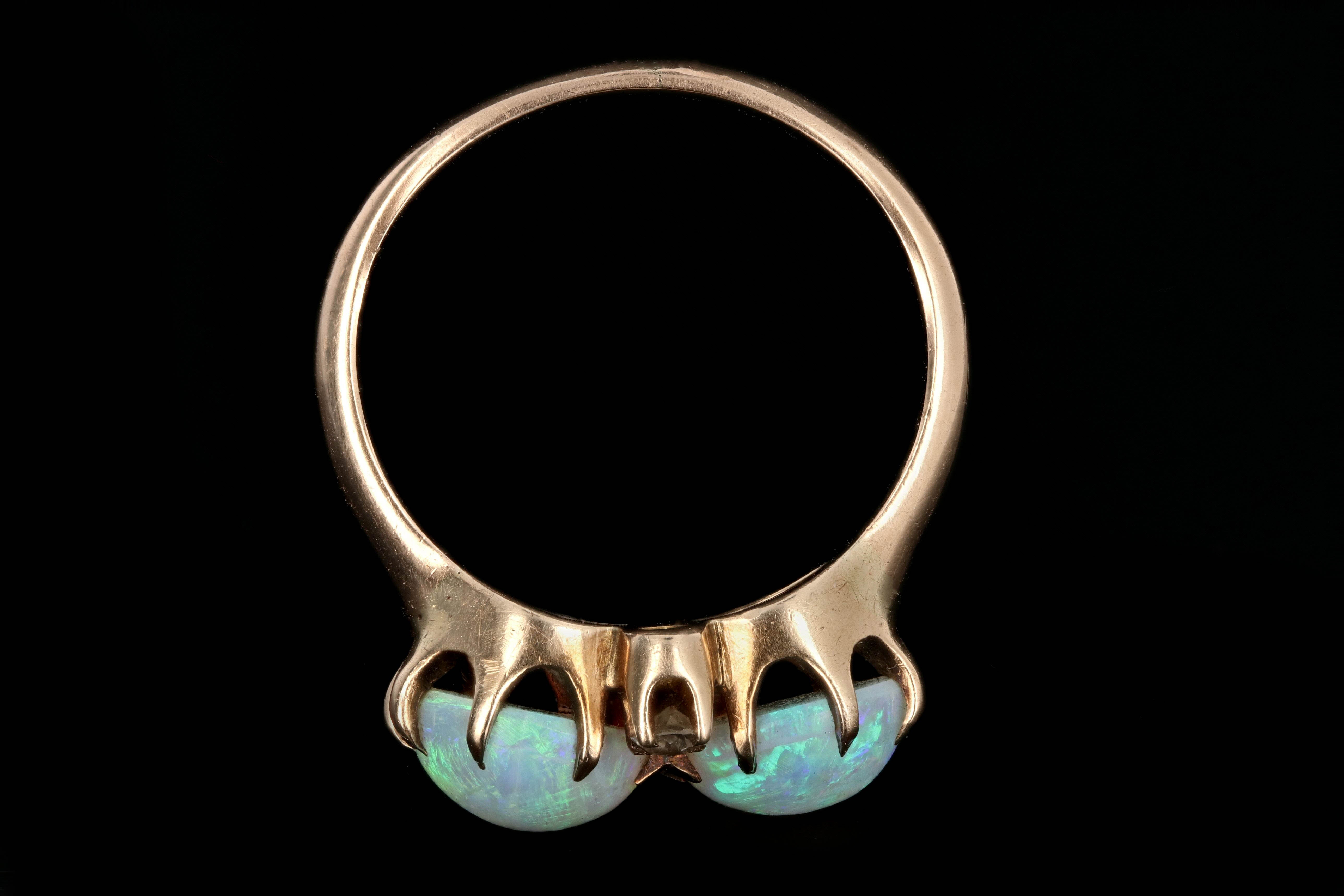 Victorian 14K Yellow Gold Opal And Diamond Ring - Queen May