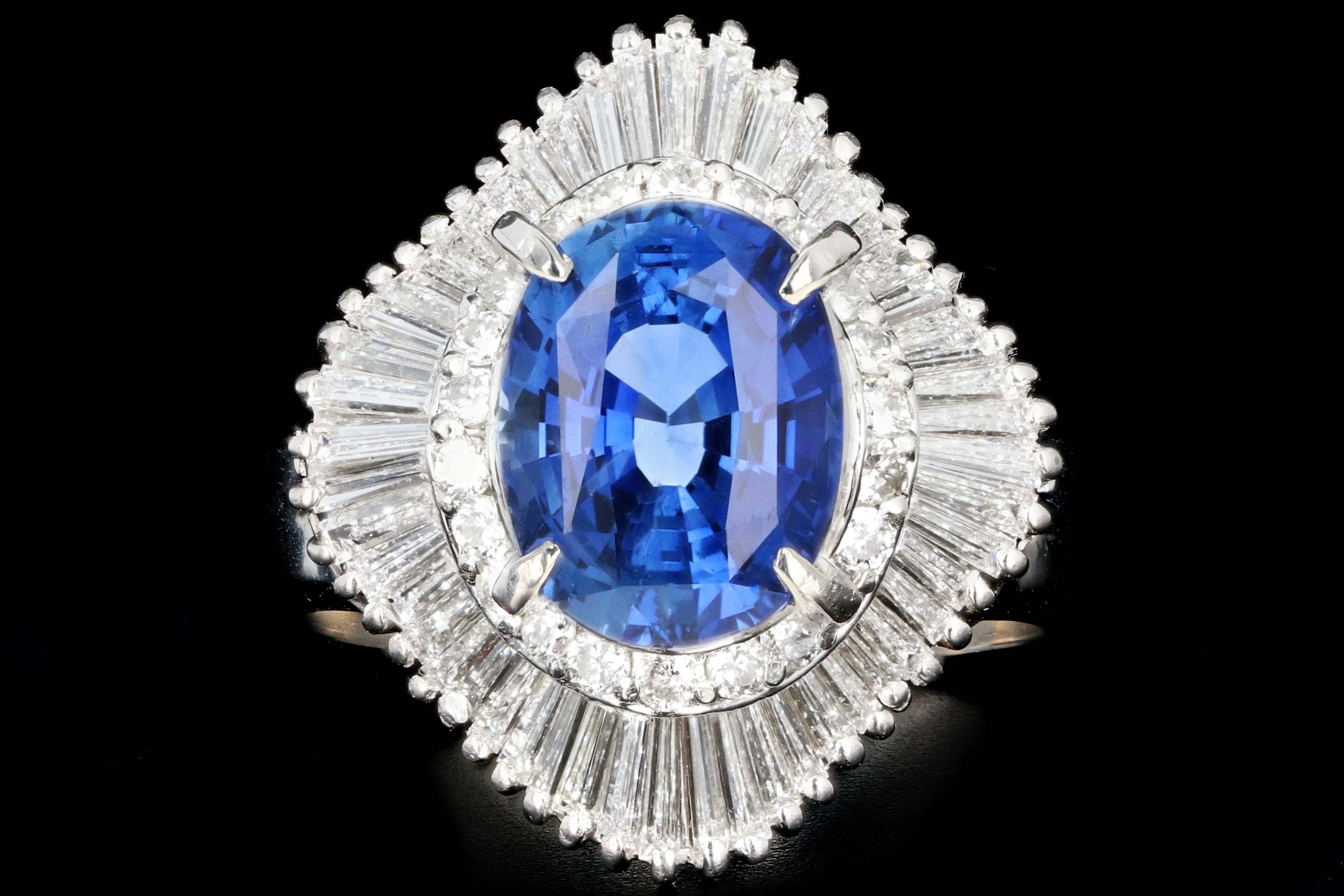 Retro Platinum 2.46 Carat Oval Sapphire and Diamond Cocktail Ring - Queen May