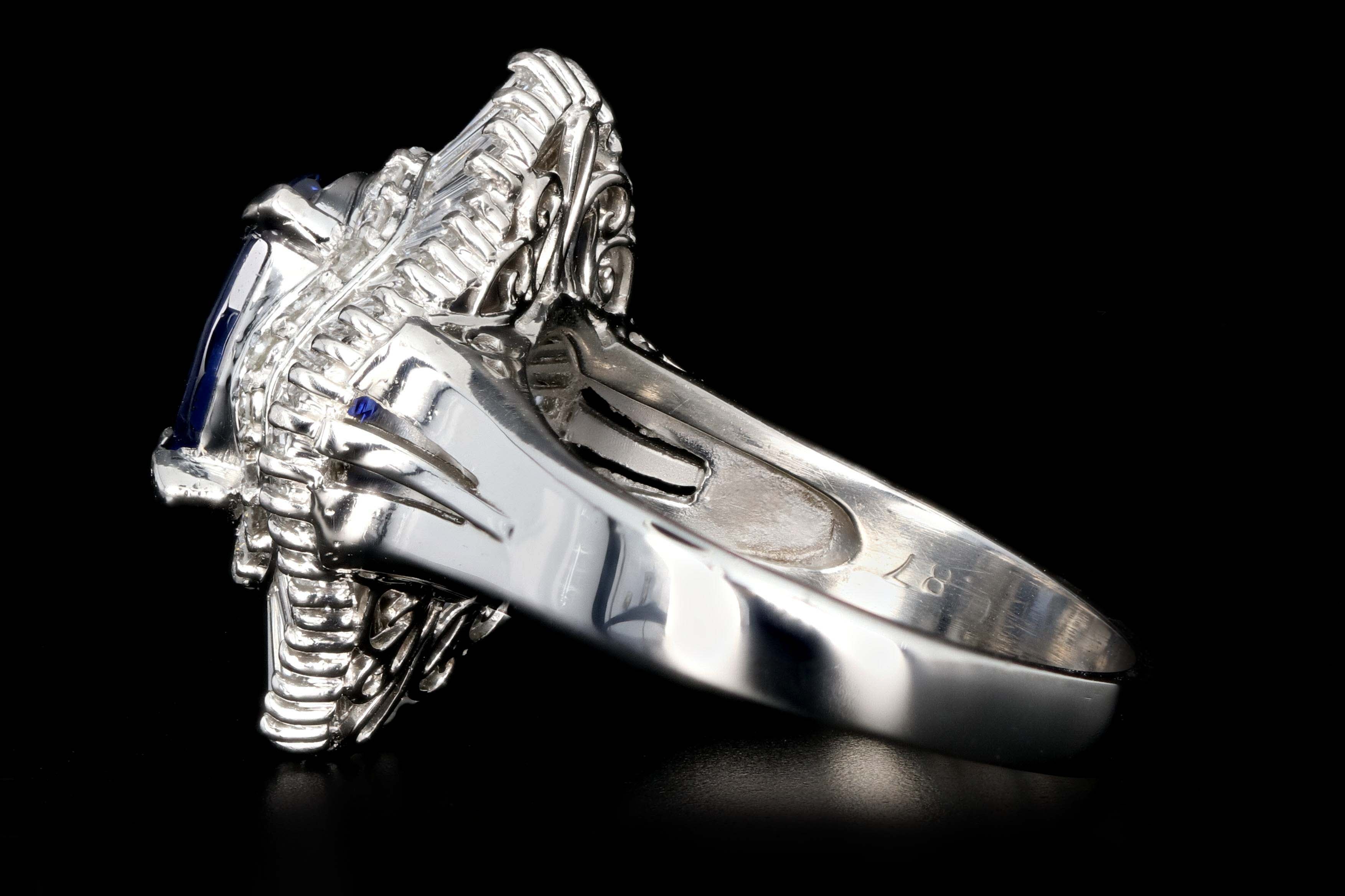 Retro Platinum 2.46 Carat Oval Sapphire and Diamond Cocktail Ring - Queen May