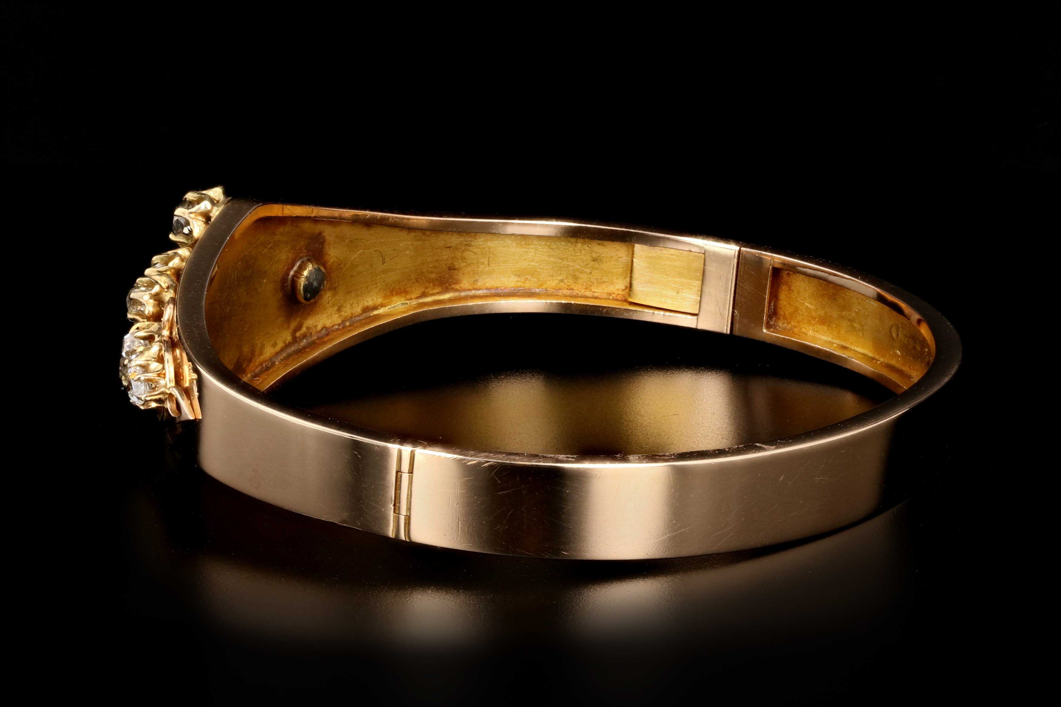 Victorian 18K Yellow Gold .6 Carat Old Mine Cut Diamond Bangle - Queen May