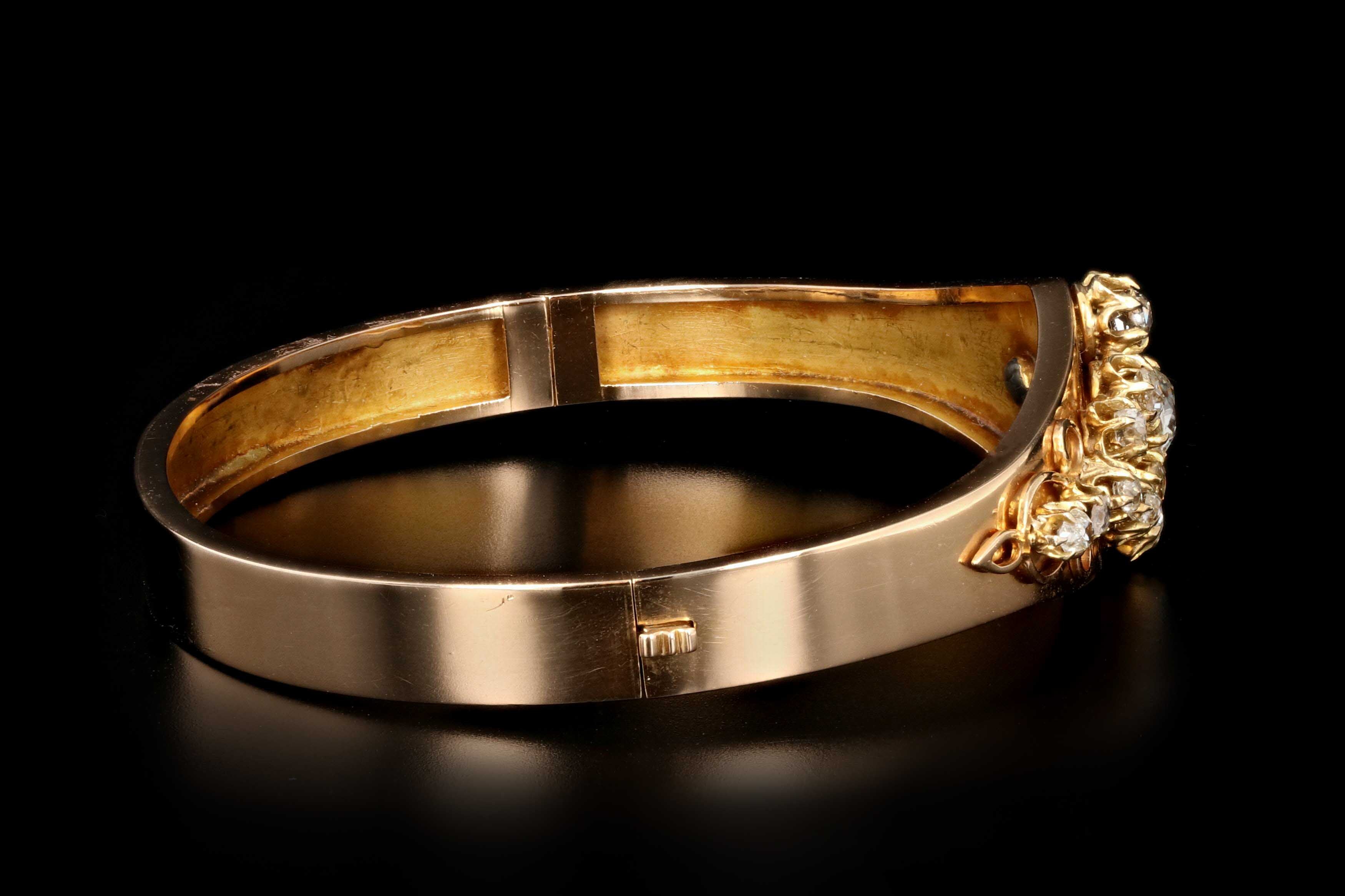 Victorian 18K Yellow Gold .6 Carat Old Mine Cut Diamond Bangle - Queen May