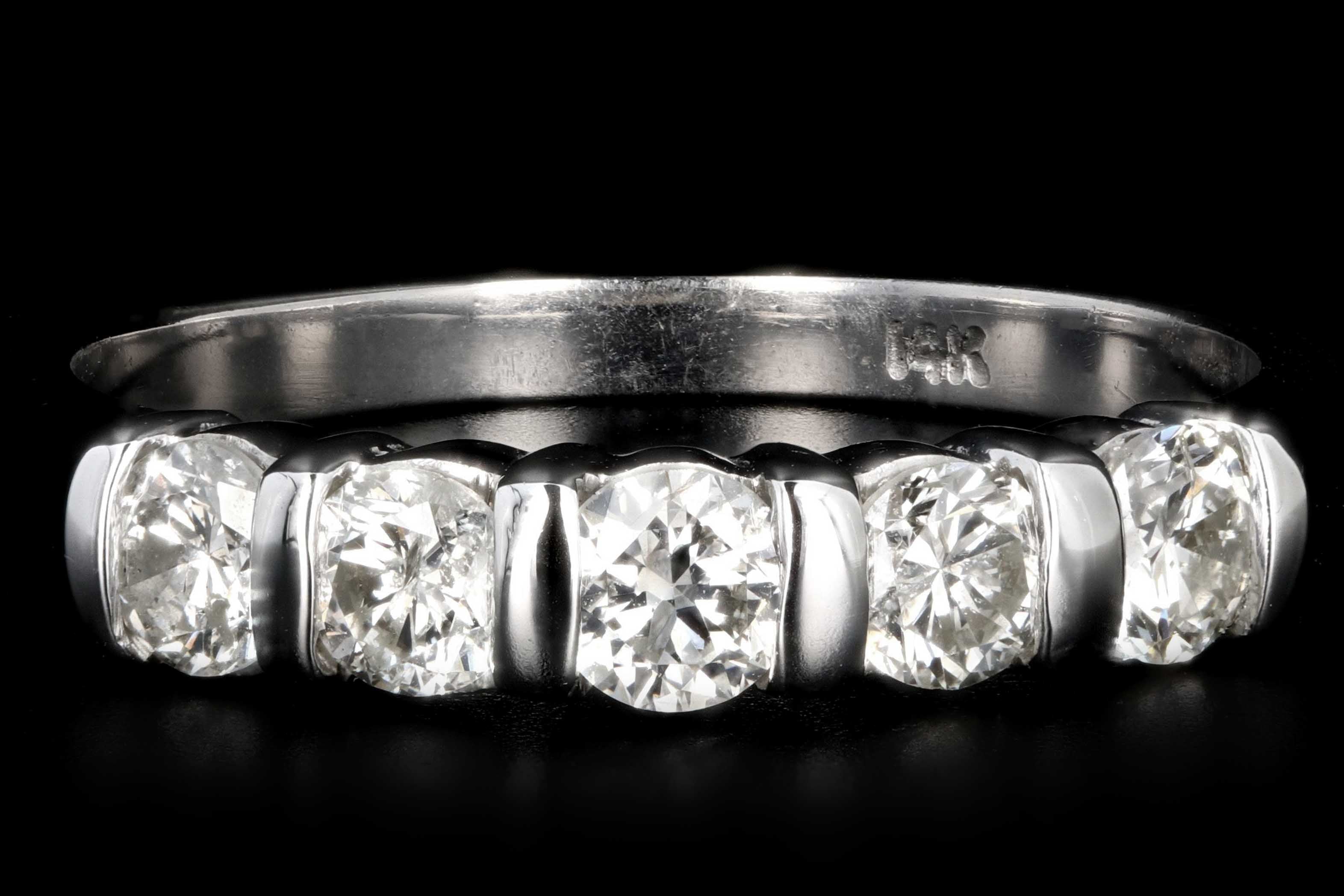 Modern 14K White Gold .75 Carat 5 Stone Diamond Band - Queen May