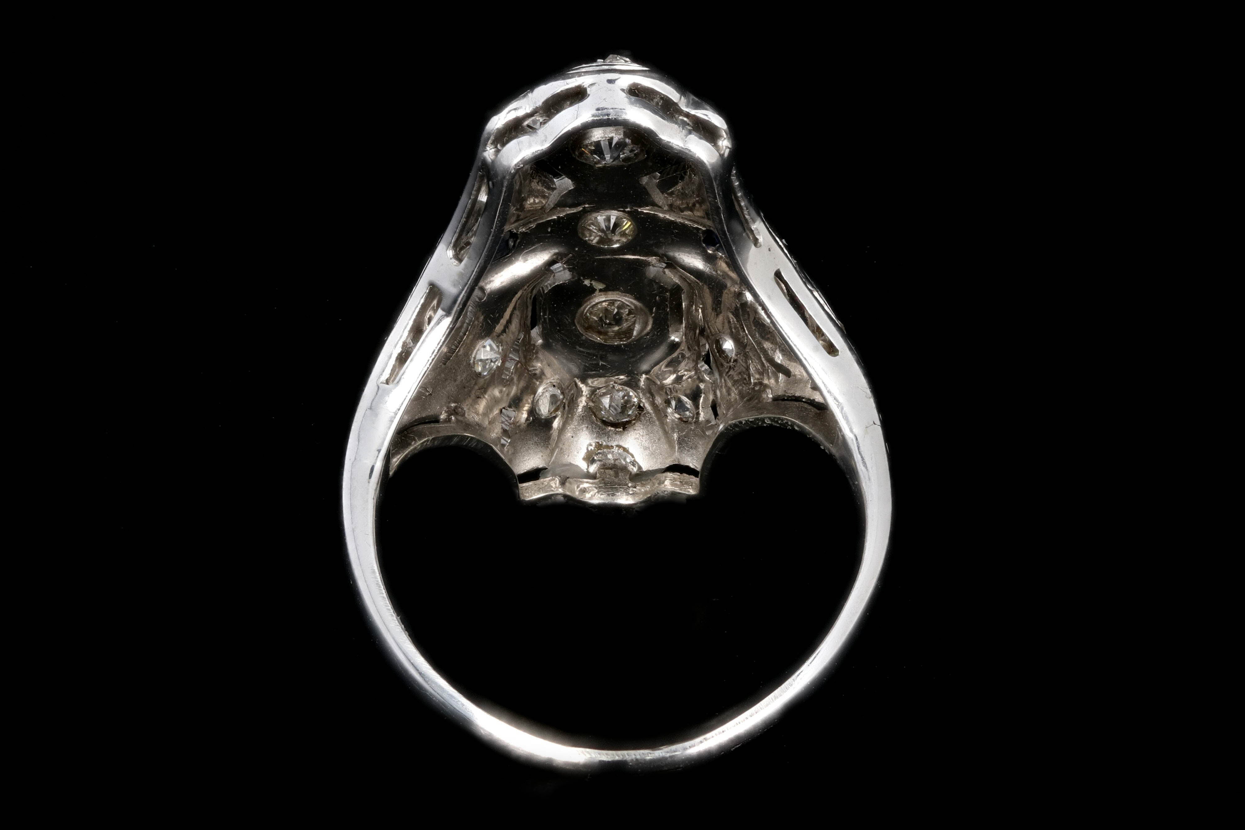 Art Deco 18k White Gold .20 Carat Old European Cut Diamond and Sapphire Shield Style Ring - Queen May