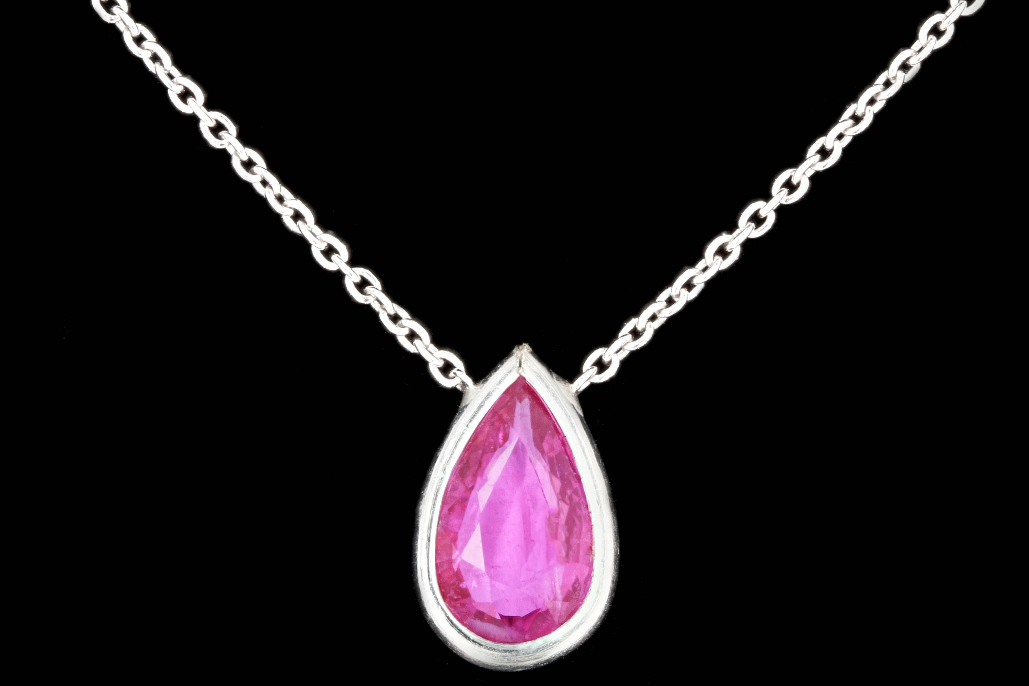 Modern Platinum .96 Carat Natural No Heat Pink Pear Shaped Sapphire Pendant - Queen May