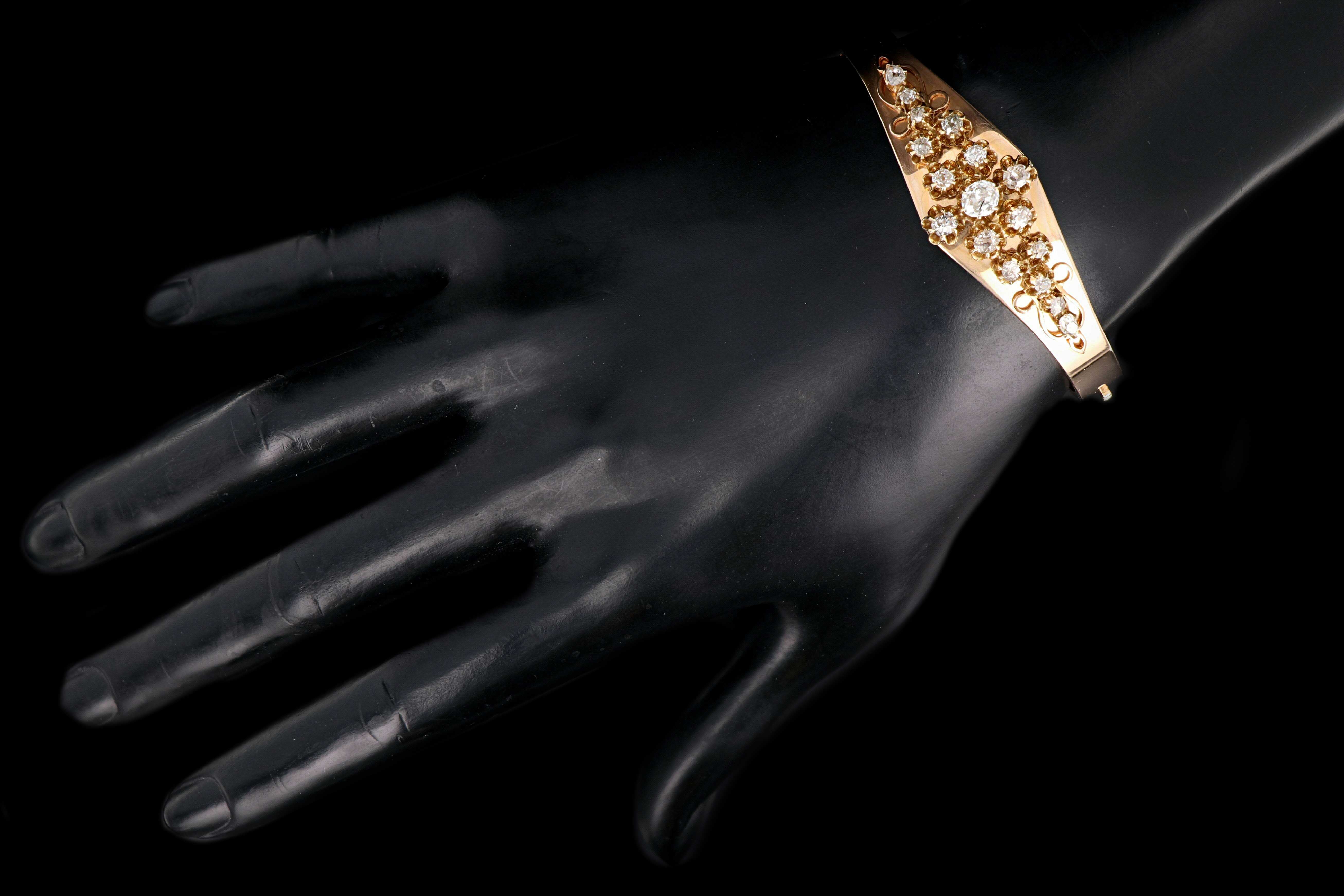 Victorian 18K Yellow Gold .6 Carat Old Mine Cut Diamond Bangle - Queen May