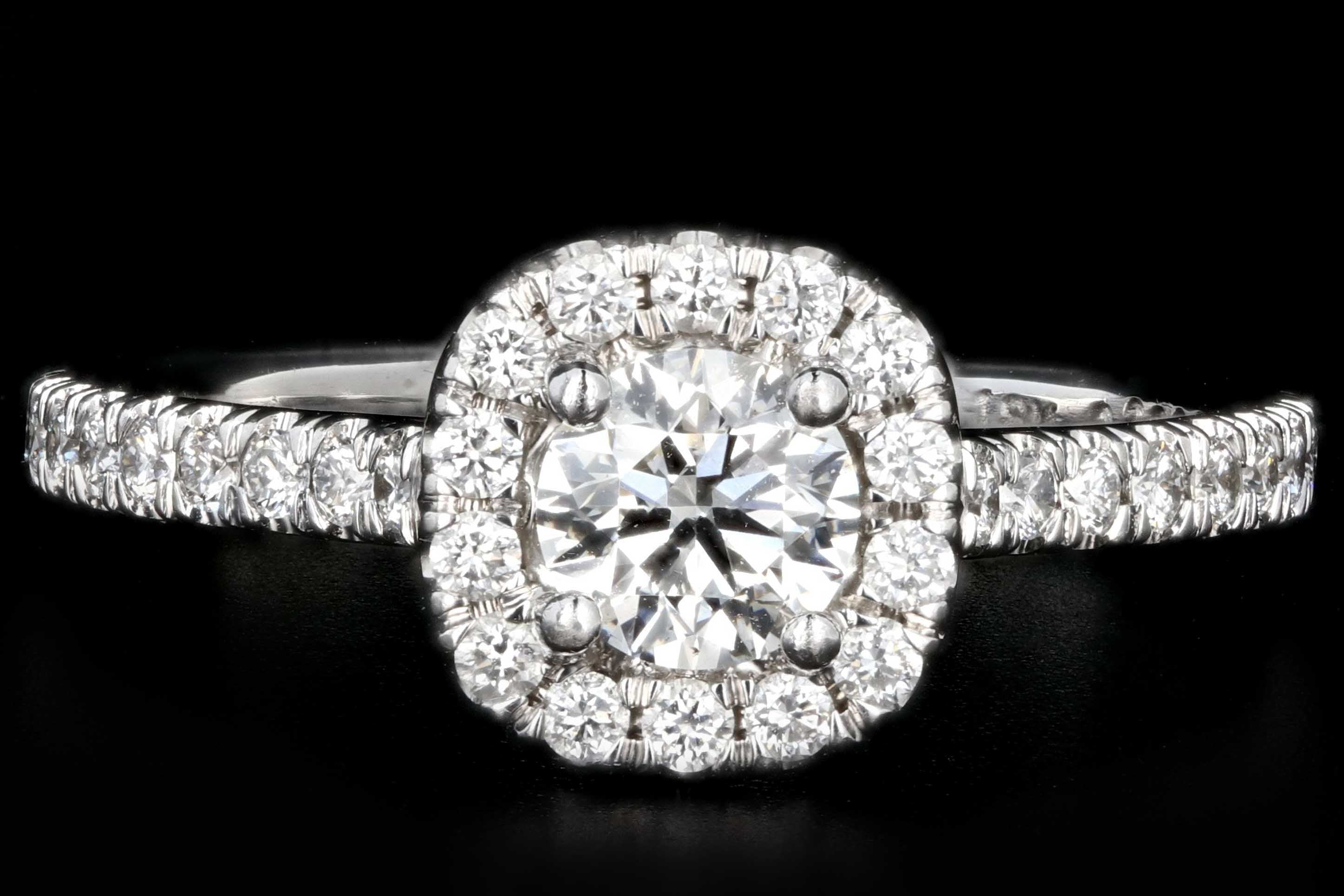 Modern 18K White Gold .40 Carat Round Brilliant Cut Diamond Halo Engagement Ring - Queen May