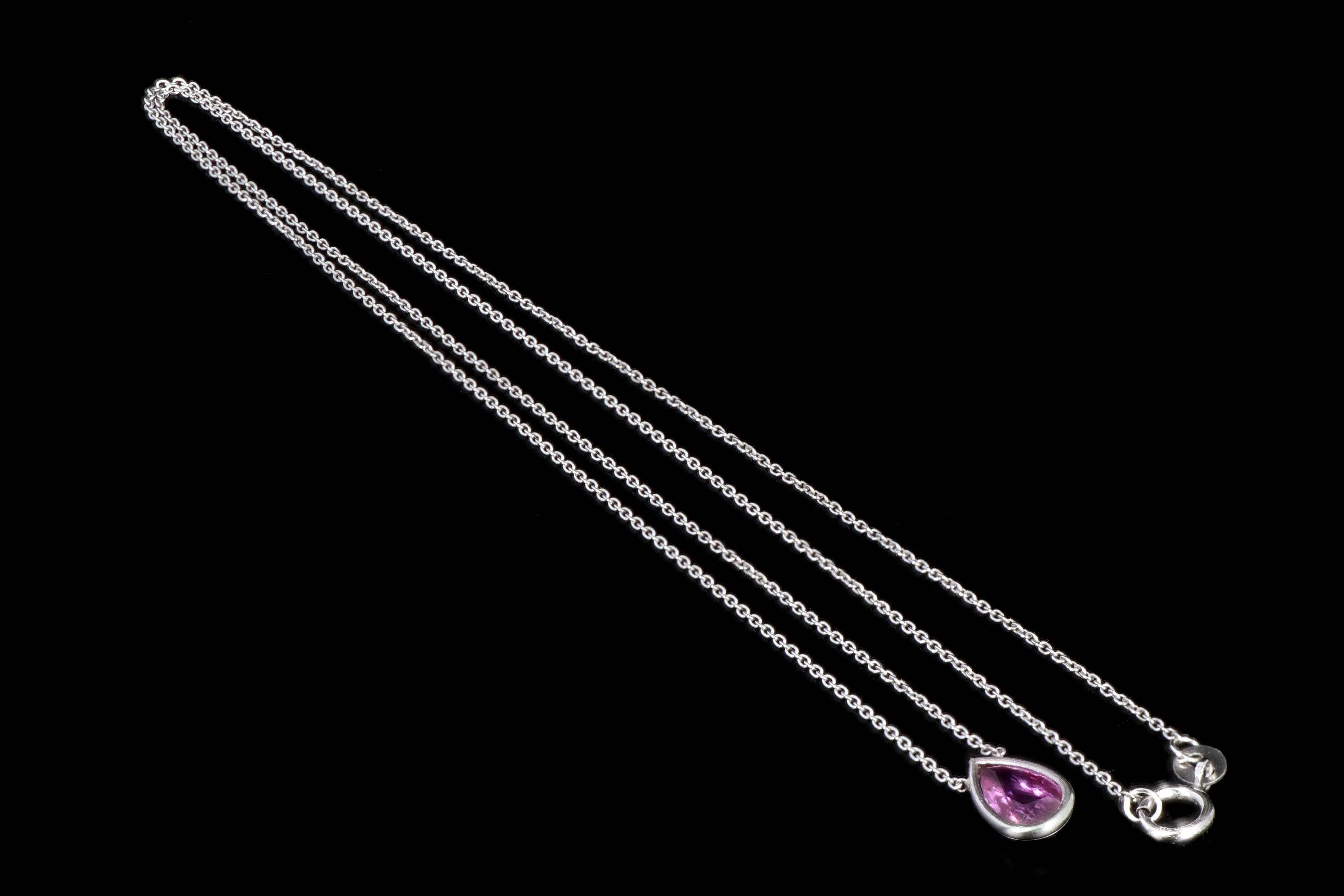 Modern Platinum .96 Carat Natural No Heat Pink Pear Shaped Sapphire Pendant - Queen May