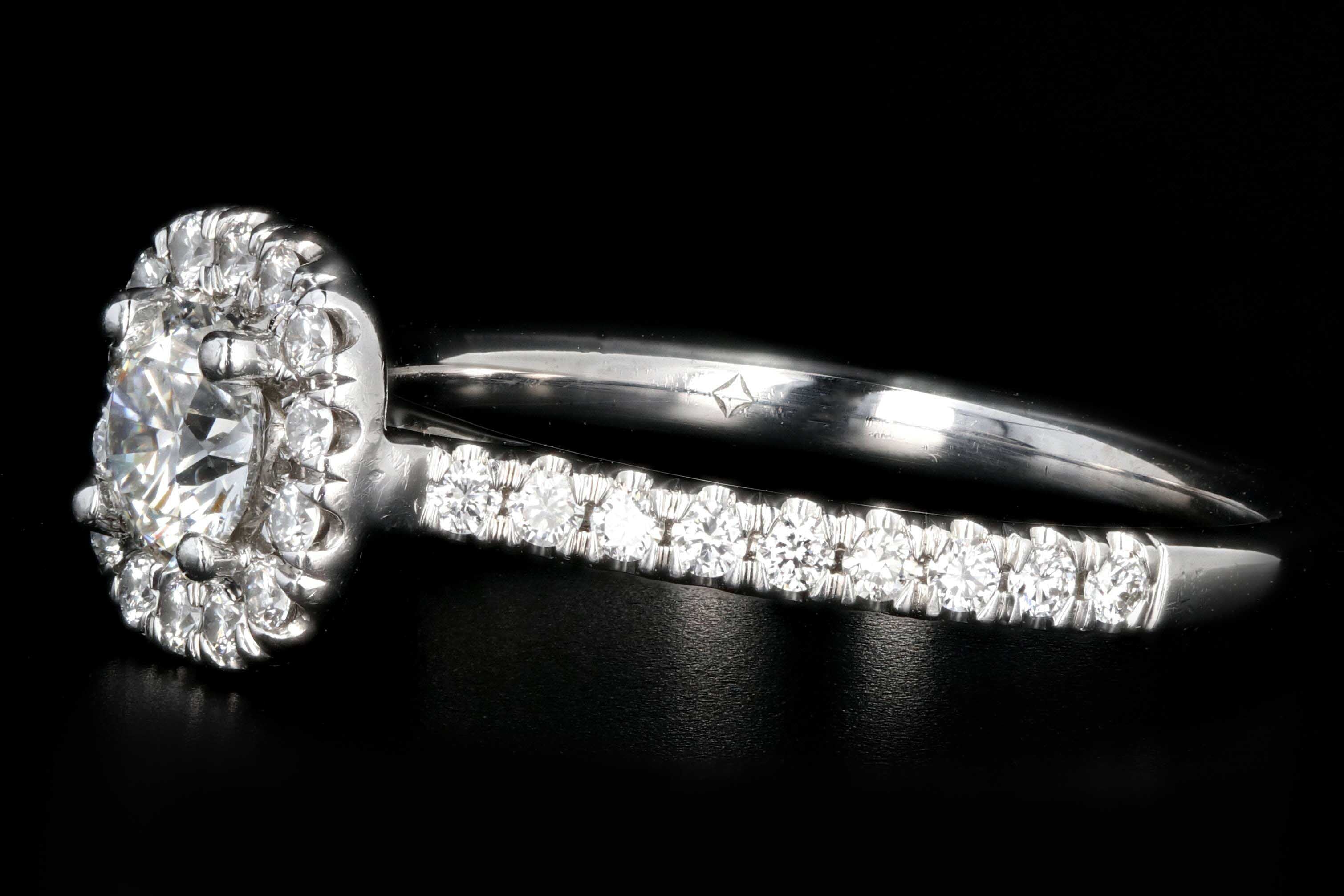 Modern 18K White Gold .40 Carat Round Brilliant Cut Diamond Halo Engagement Ring - Queen May