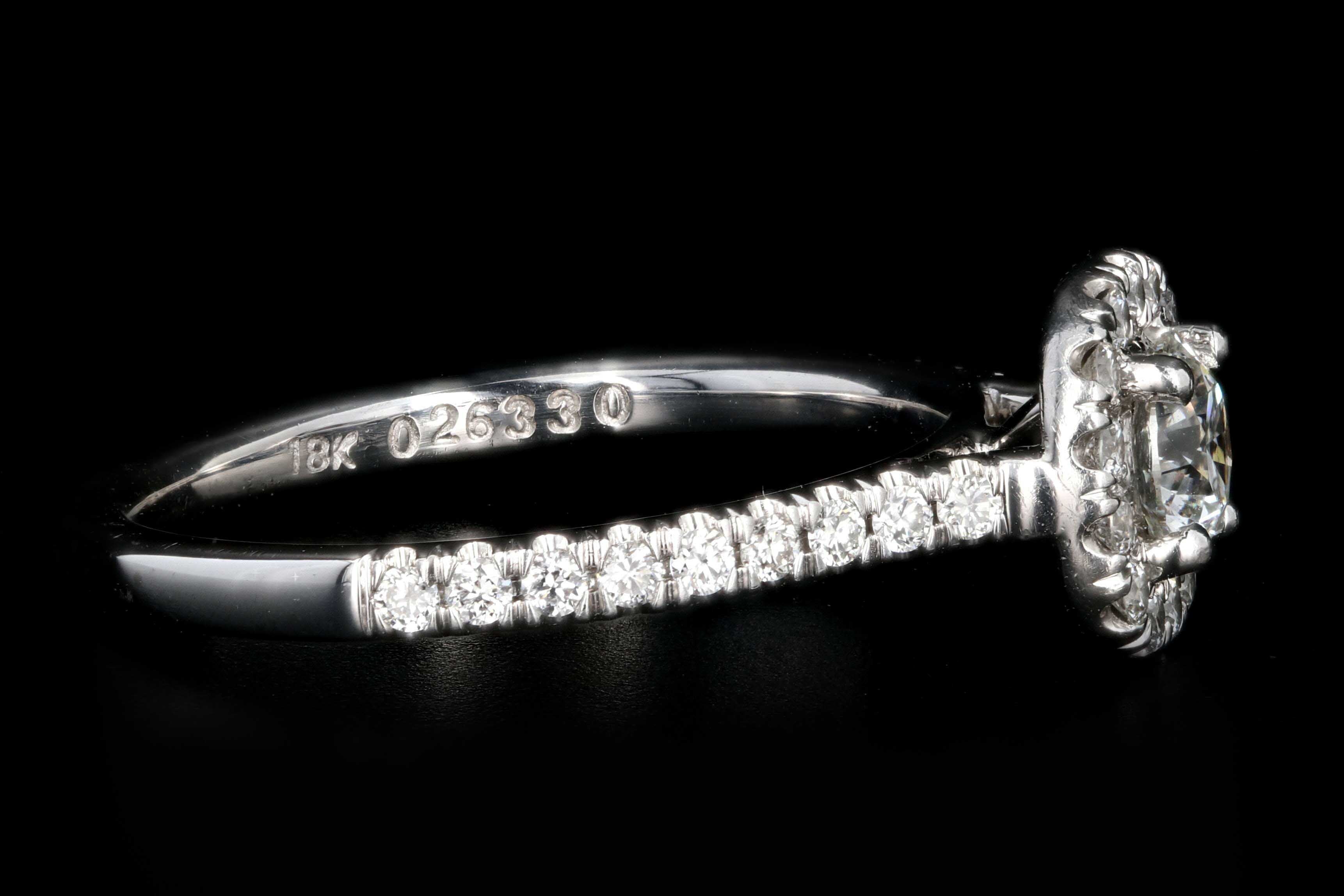 Modern 18K White Gold .40 Carat Round Brilliant Cut Diamond Halo Engagement Ring - Queen May