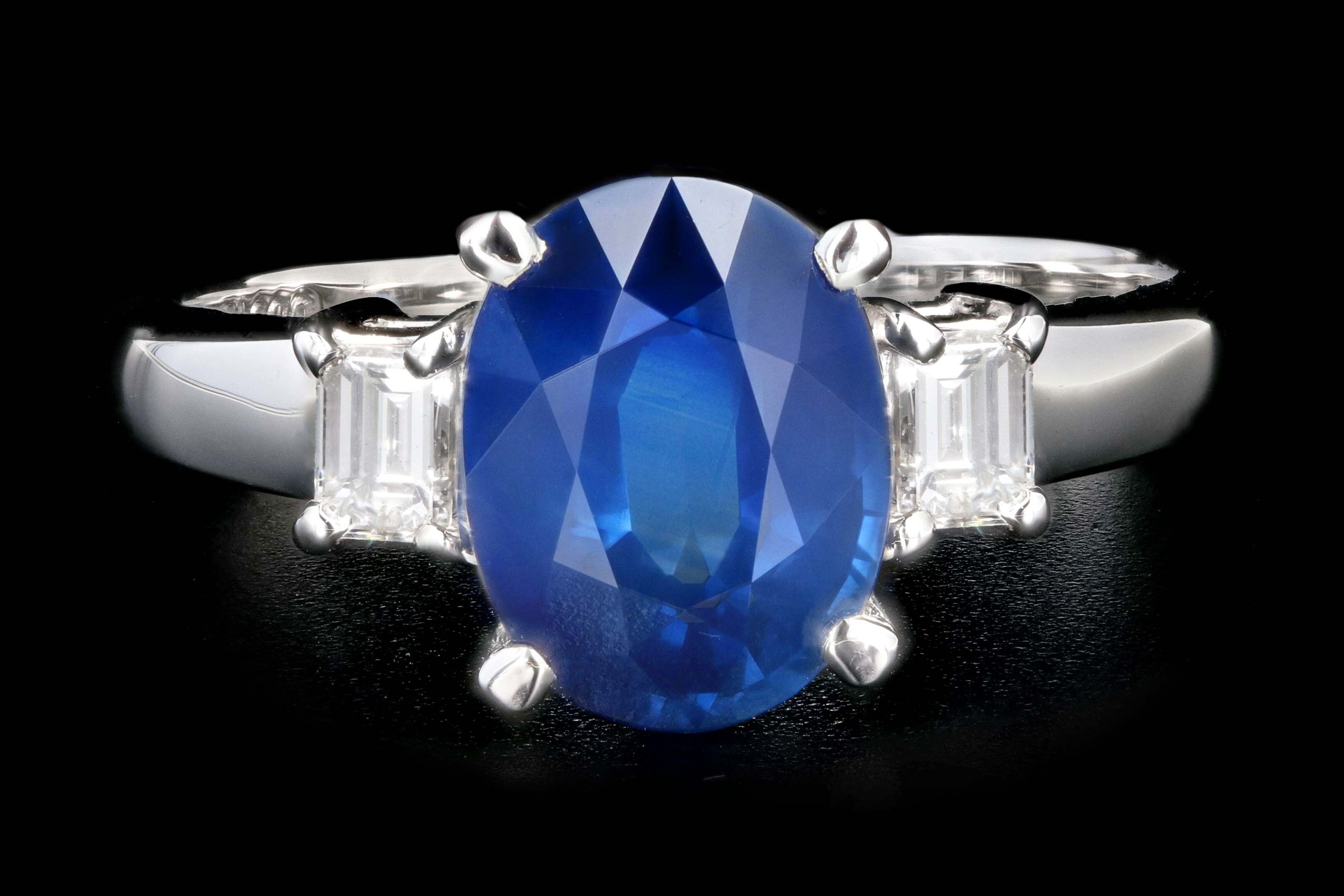 Retro Platinum 2.15 Carat Thailand Natural Royal Blue Sapphire and Diamond Ring - Queen May
