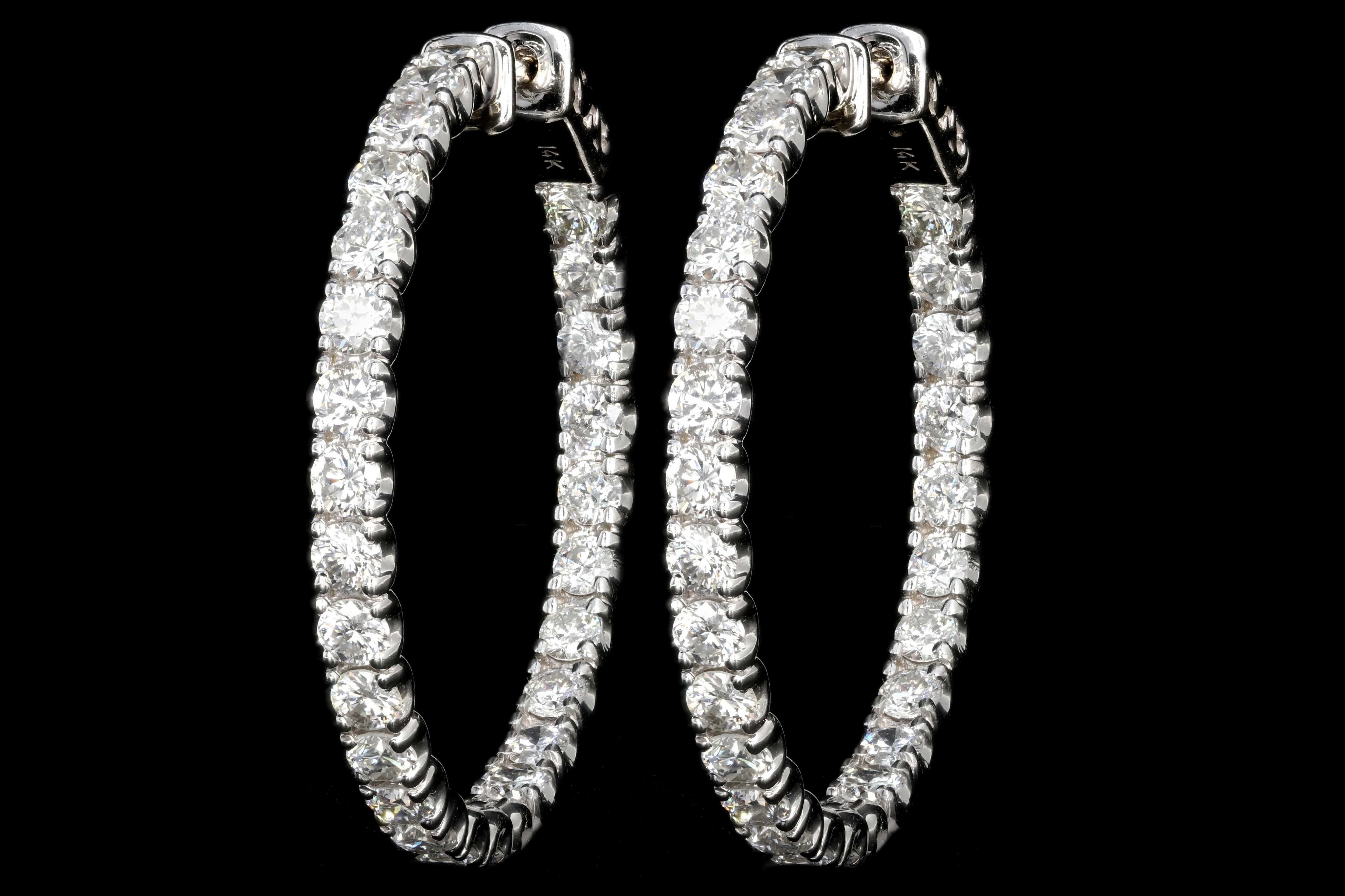 Modern 14K White Gold 5.2CTW Diamond Inside-Out Hoop Earrings - Queen May