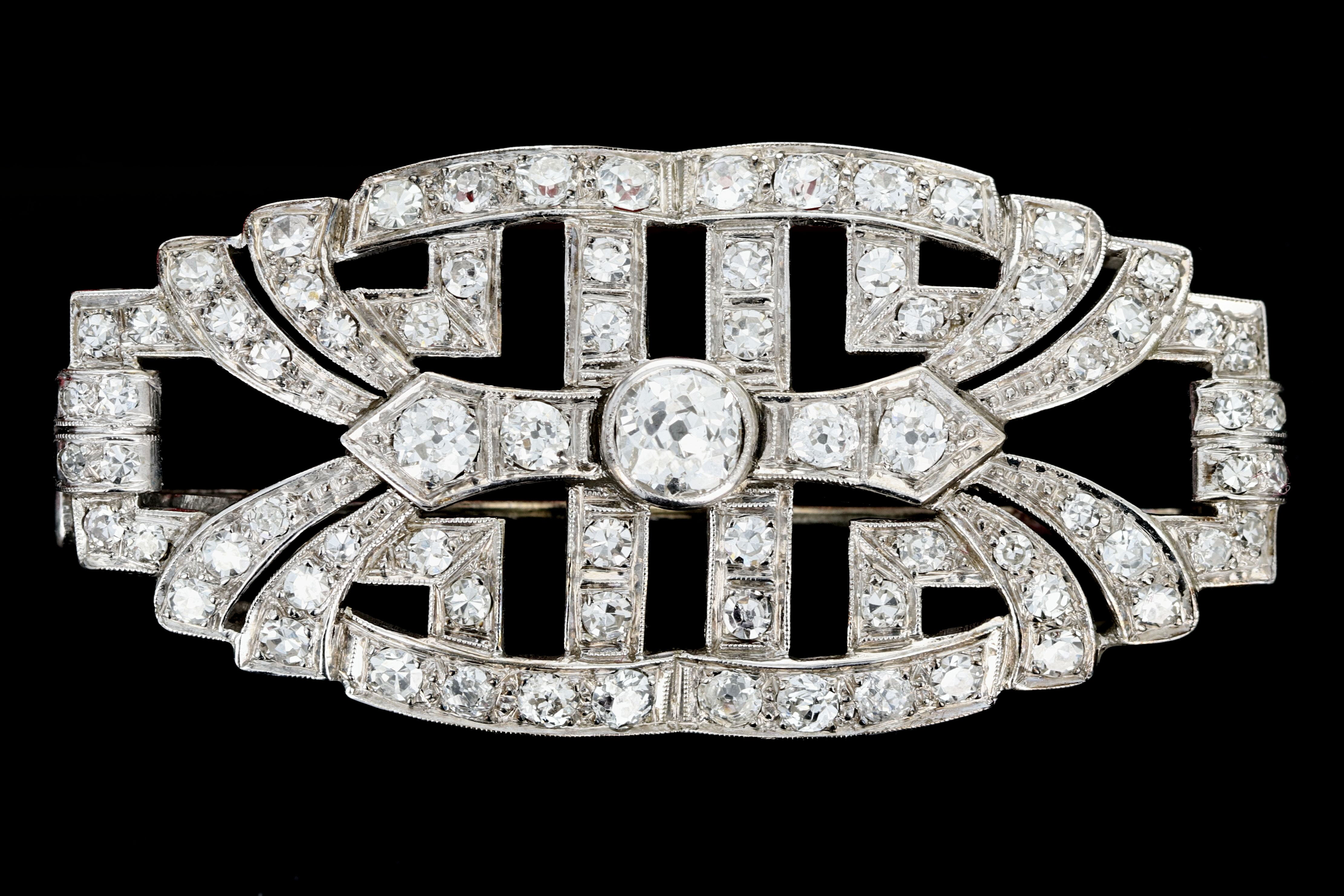 Platinum Art Deco 2.10 Carat Diamond Brooch - Queen May