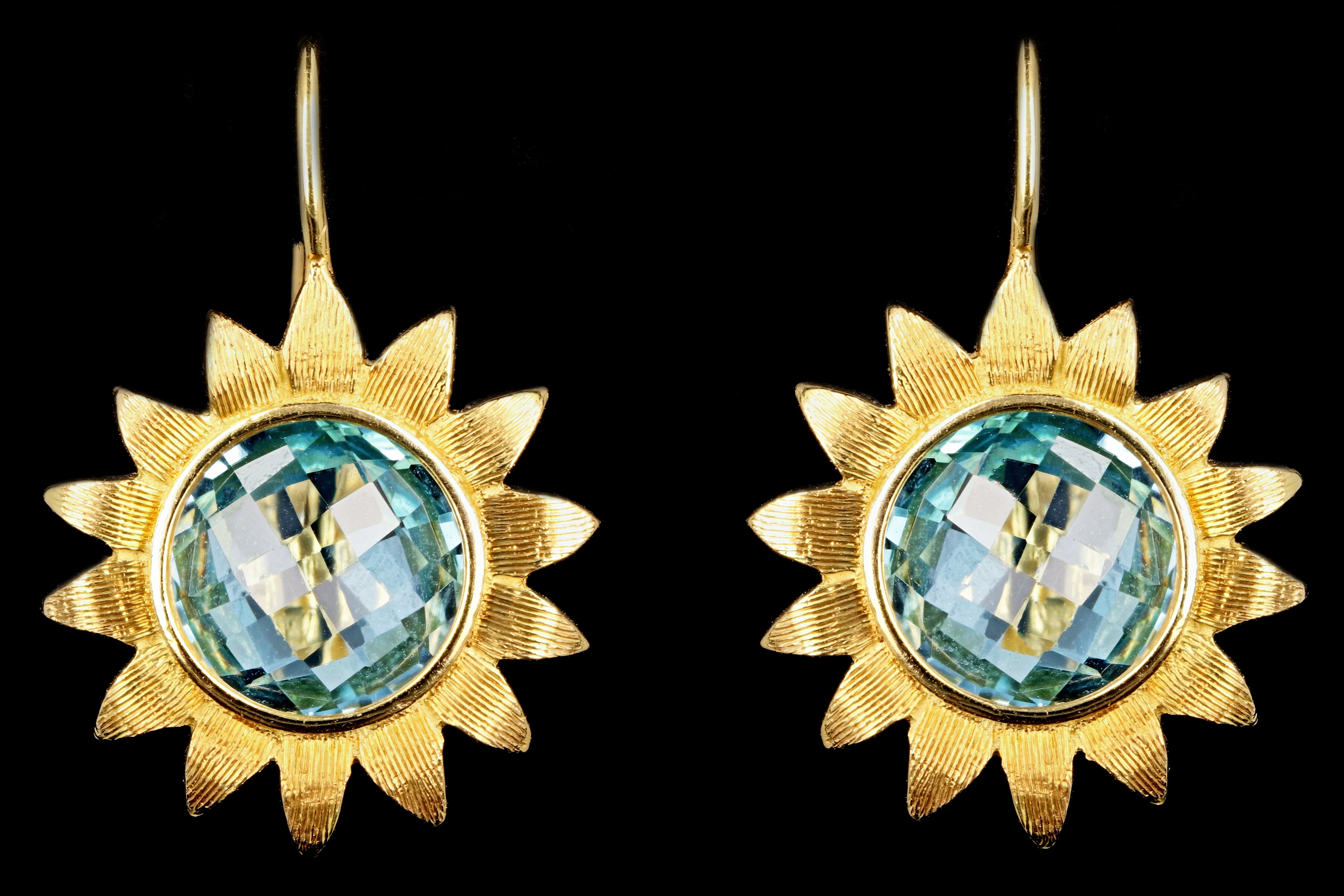 Bielka 18K Yellow Gold Flower Blue Topaz Earrings - Queen May