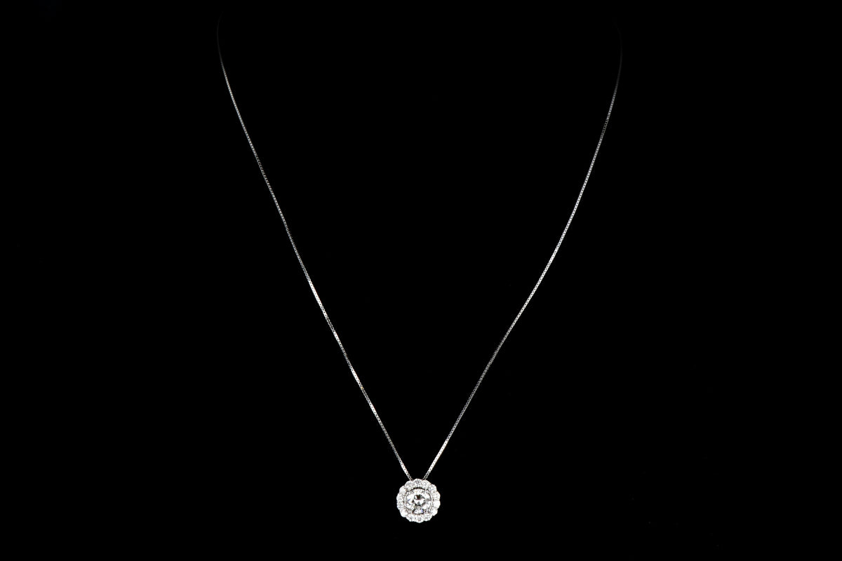 18K White Gold .97 CT Diamond Halo Pendant Necklace - Queen May