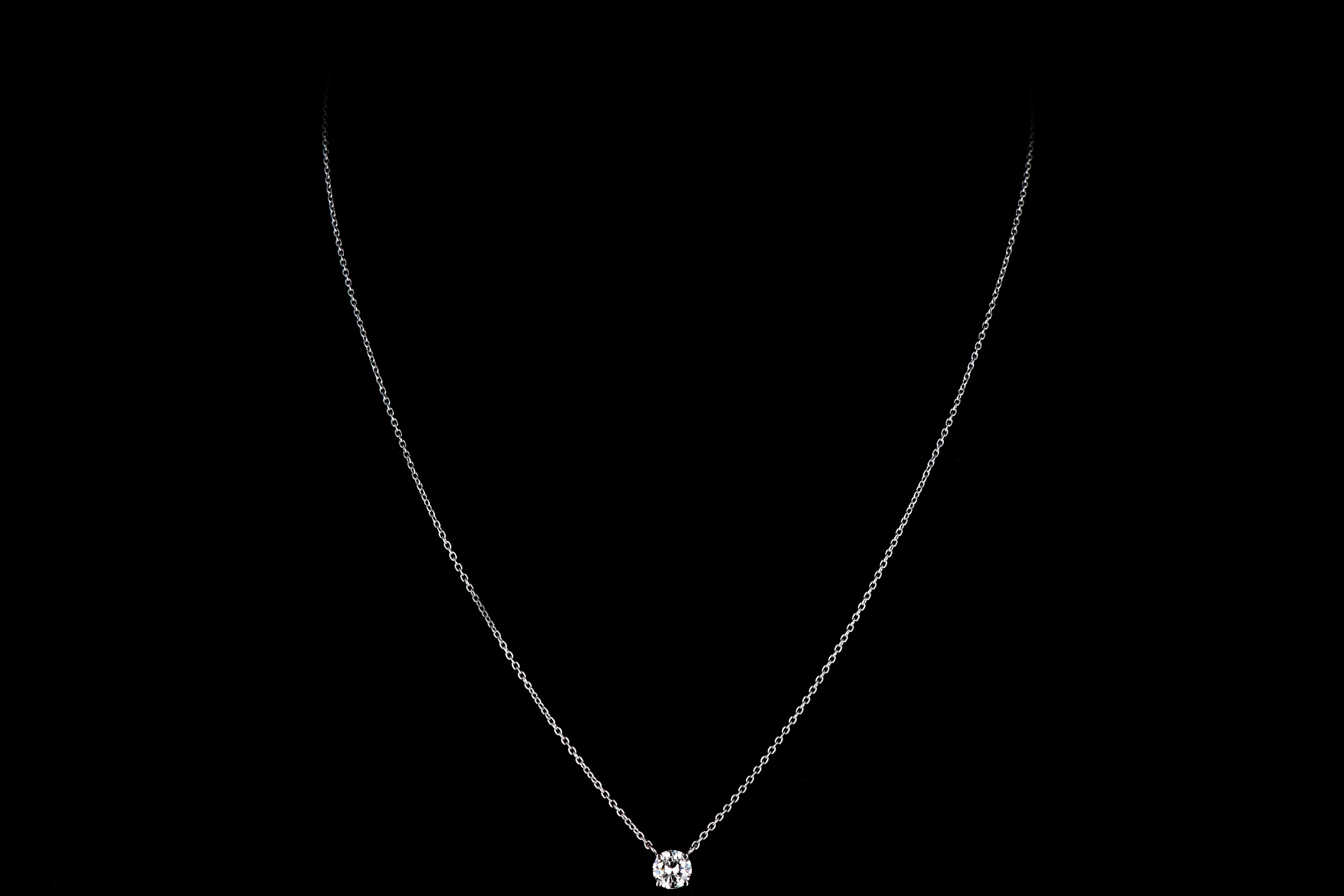 New 18K White Gold .71 Round Brilliant Cut Necklace GIA Certified - Queen May