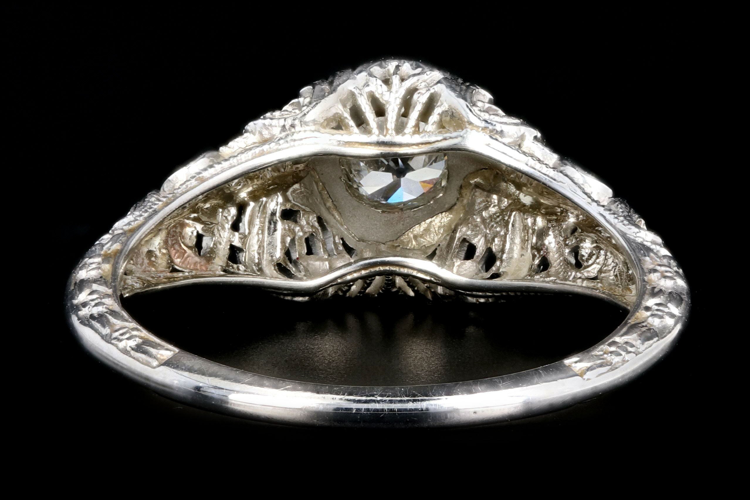 Art Deco 18K White Gold Diamond Filigree Ring - Queen May