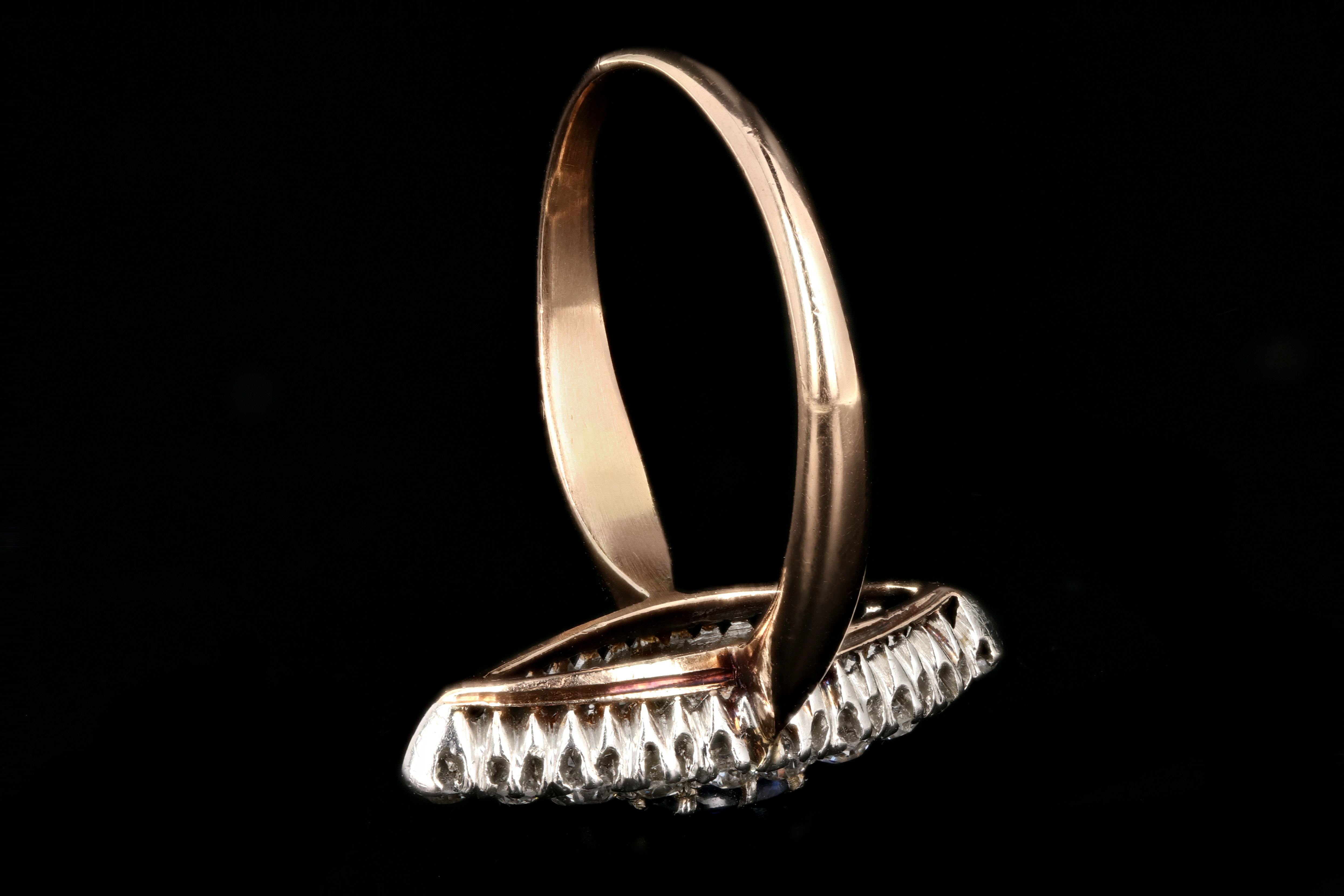 Edwardian 14K Rose Gold and Platinum Sapphire and Diamond Navette Ring - Queen May