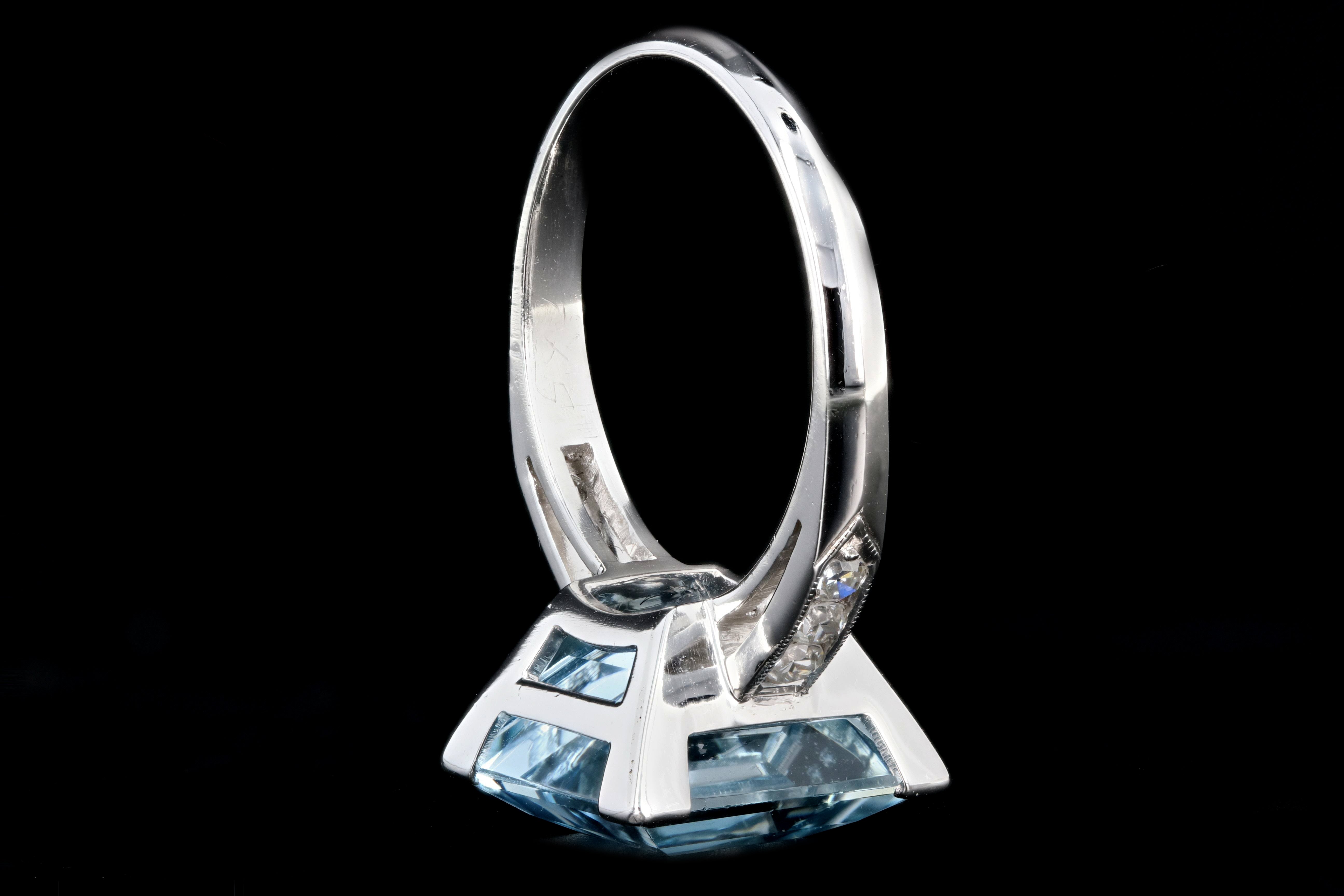Retro Platinum 5 Carat Aquamarine and Diamond Ring - Queen May