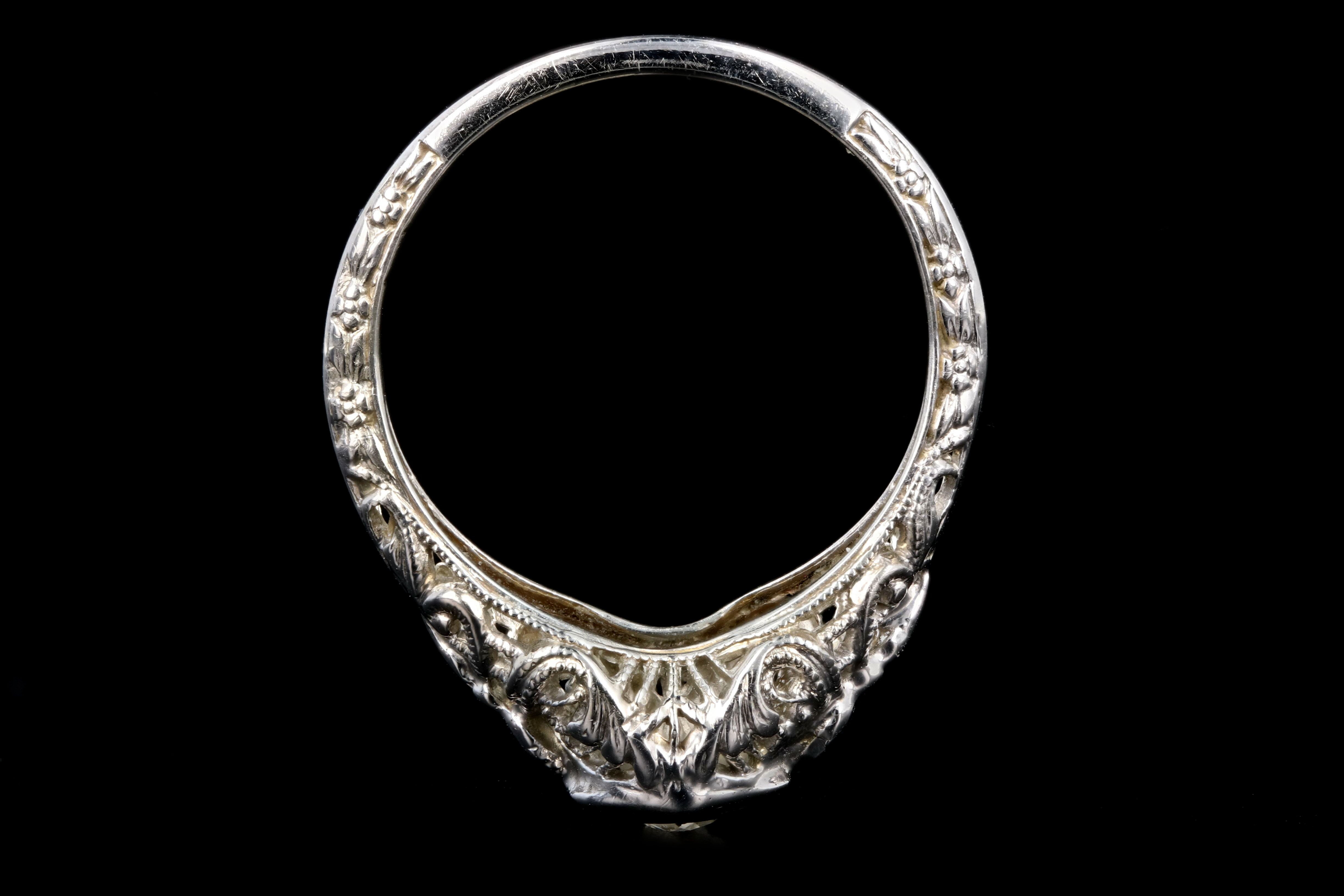 Art Deco 18K White Gold Diamond Filigree Ring - Queen May