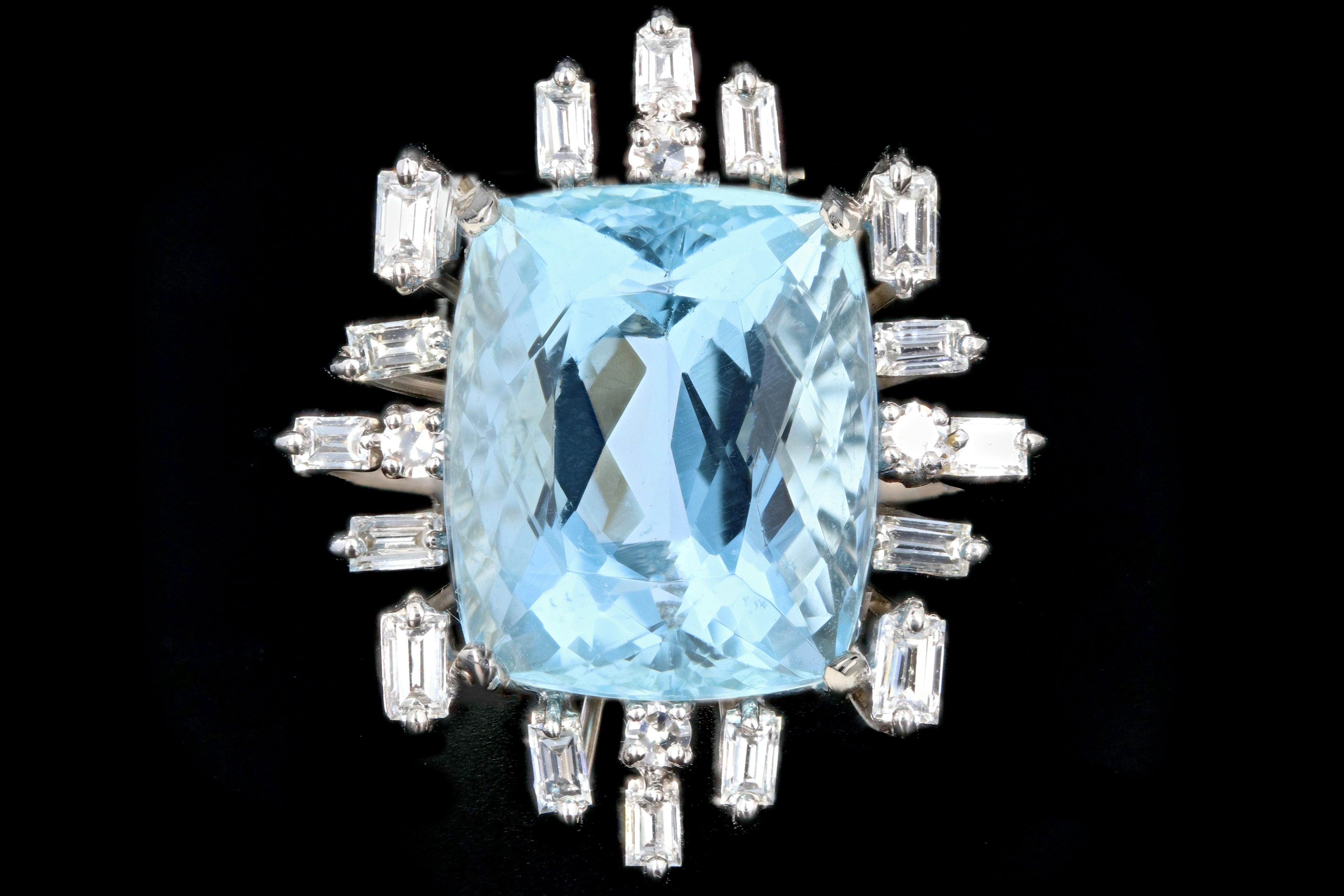 Retro 18K White Gold 6.5 Carat Aquamarine and Diamond Ring - Queen May