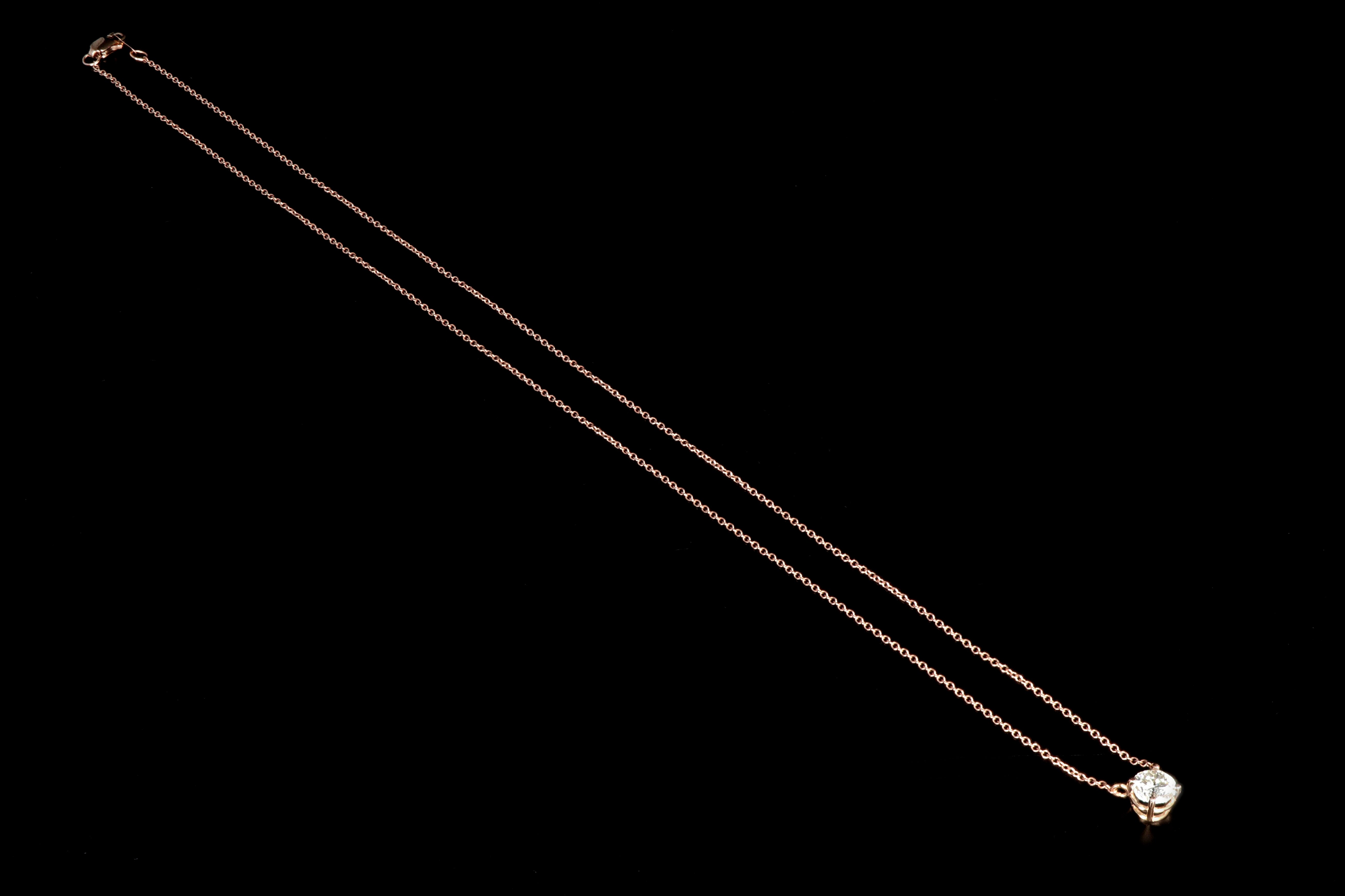 New 14K Rose Gold .72 Carat Round Brilliant Cut Necklace GIA Certified - Queen May