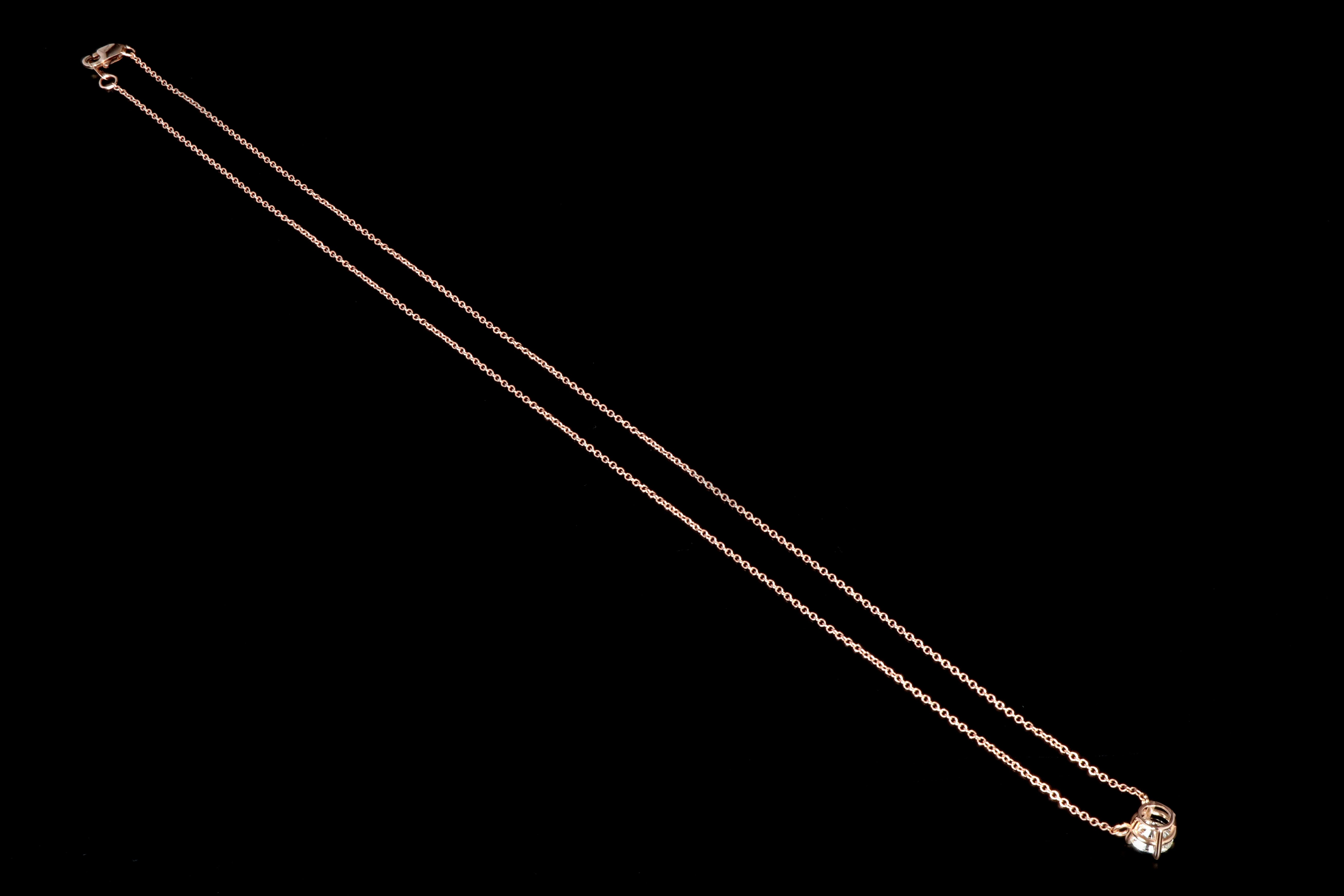 New 14K Rose Gold .72 Carat Round Brilliant Cut Necklace GIA Certified - Queen May