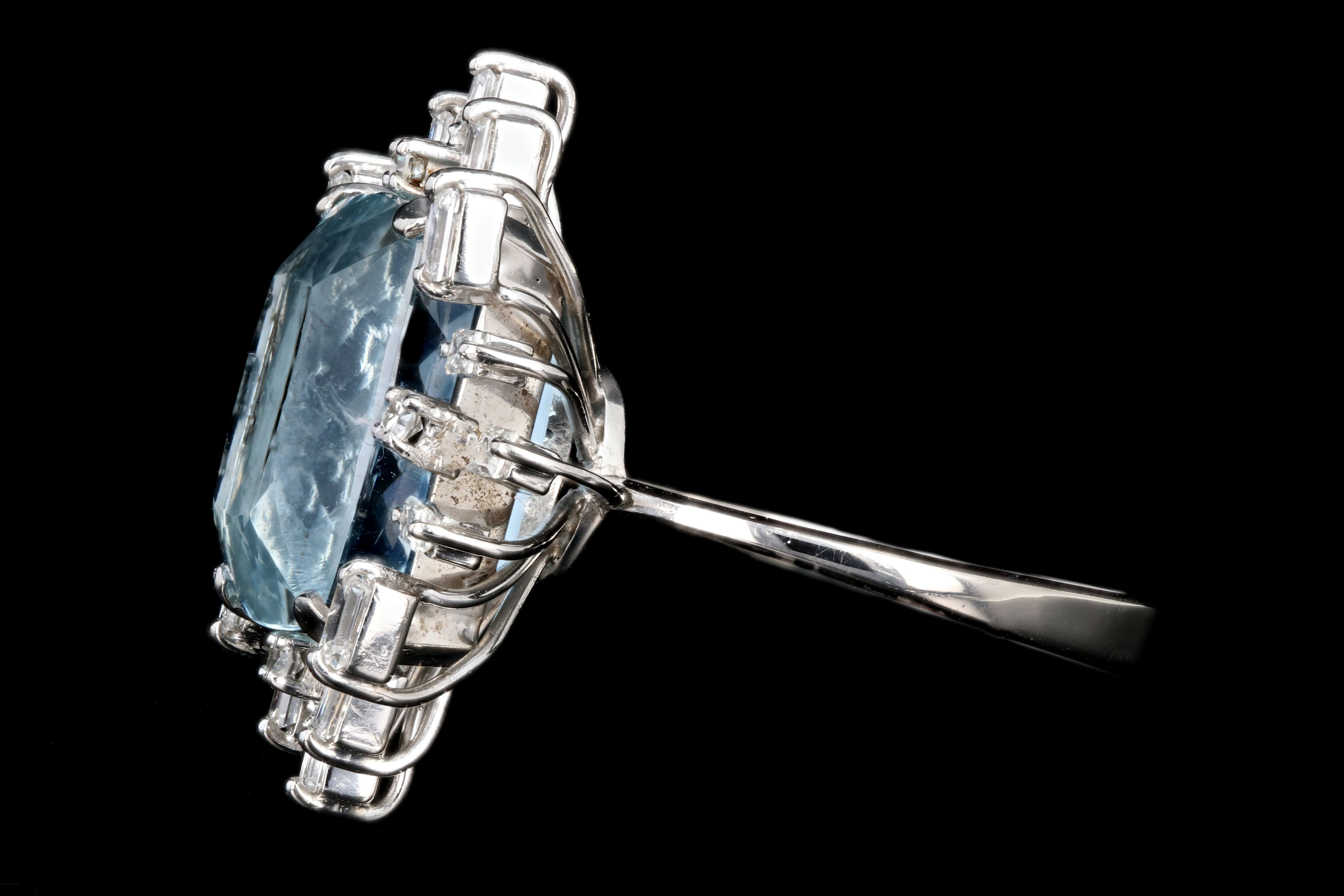 Retro 18K White Gold 6.5 Carat Aquamarine and Diamond Ring - Queen May
