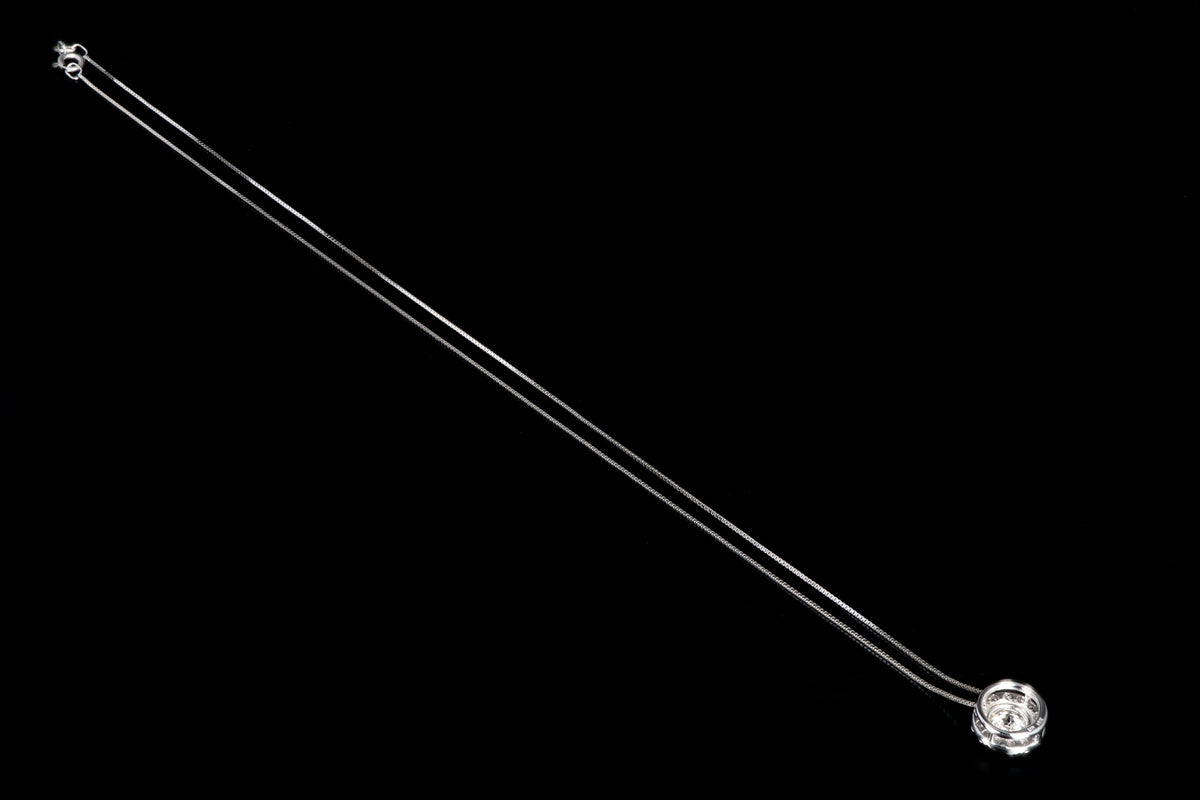 18K White Gold .97 CT Diamond Halo Pendant Necklace - Queen May