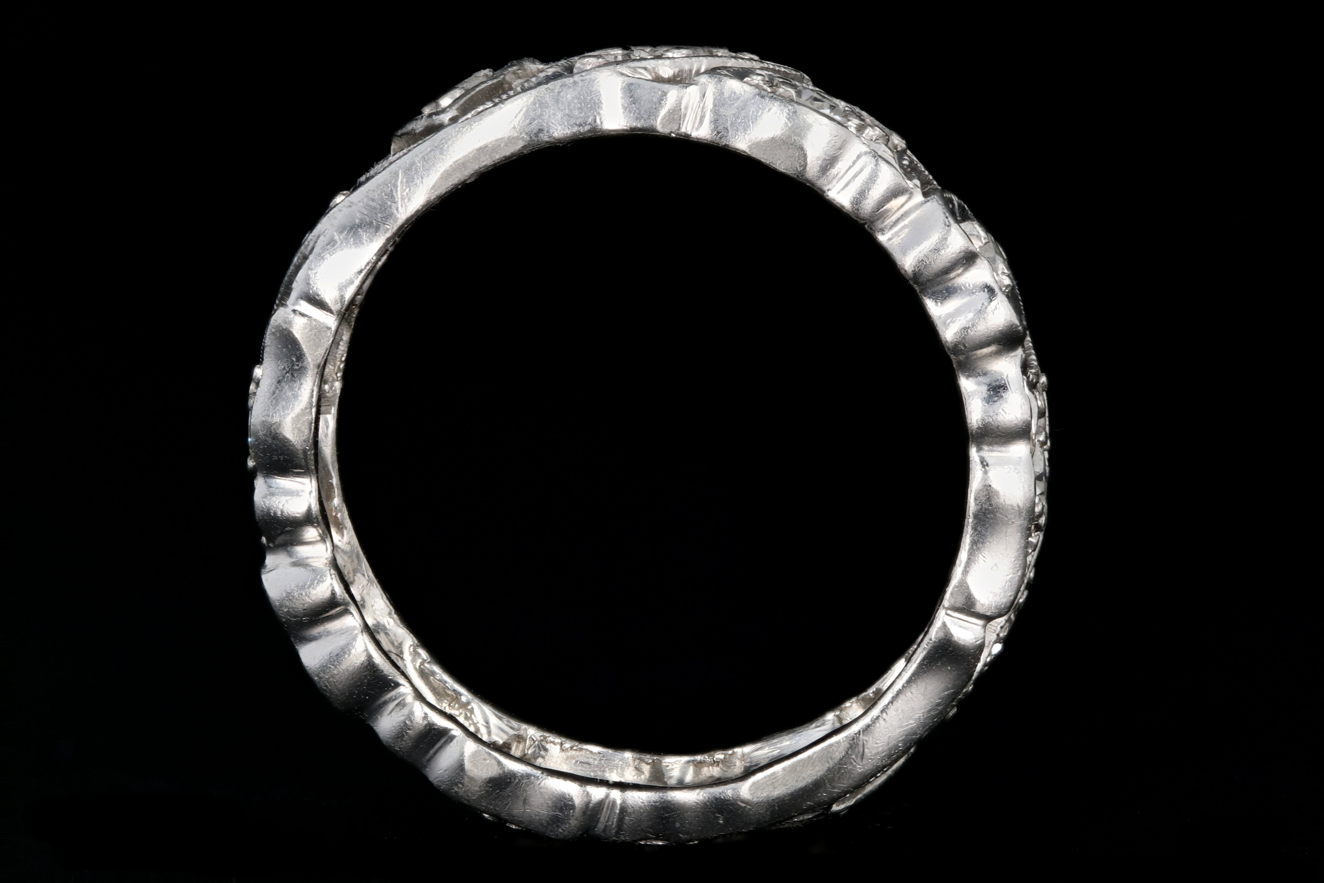 Art Deco Platinum Diamond Heart Motif Eternity Band Size 6 - Queen May