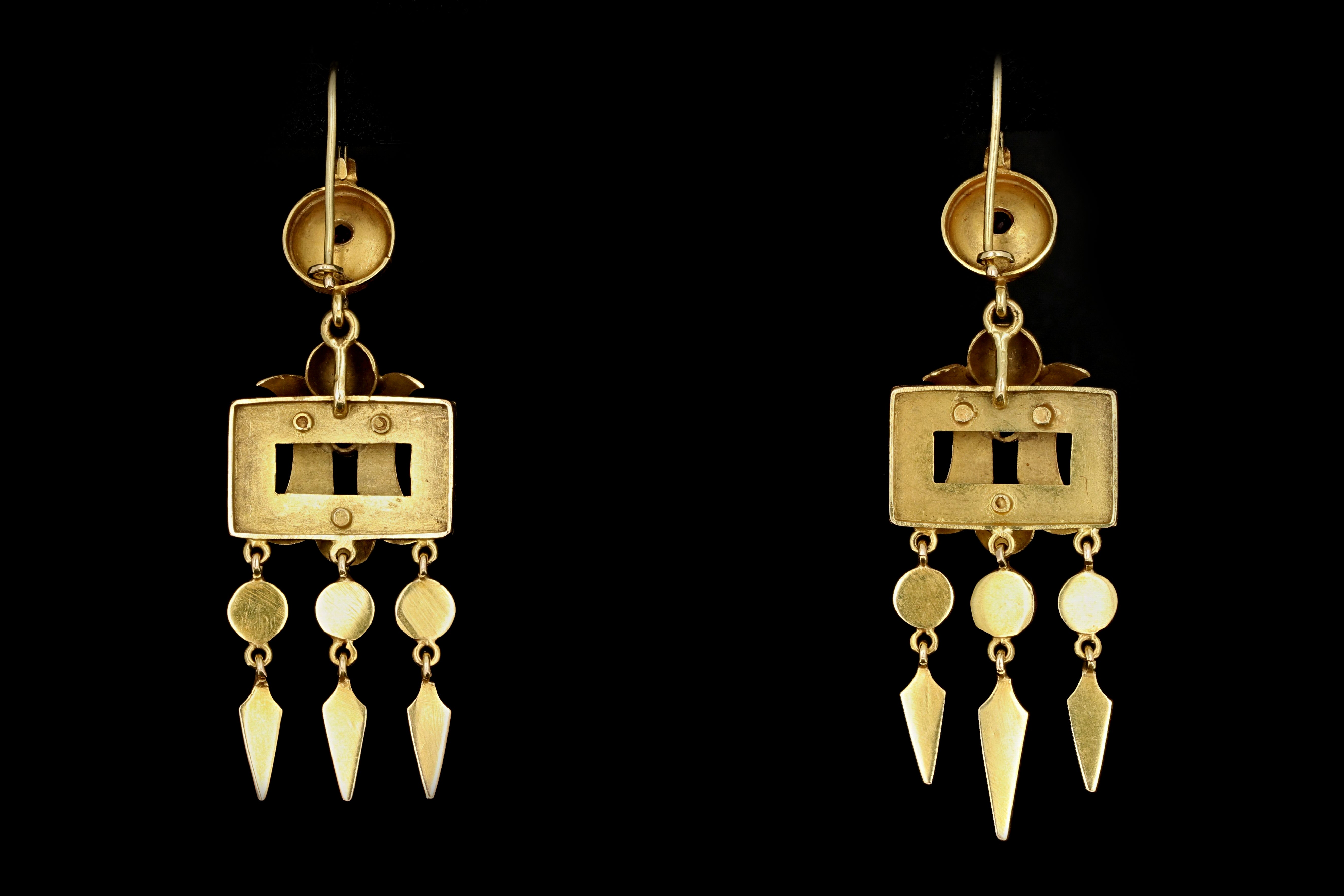 Victorian 14K Yellow Gold .20 Carat Natural Ruby Drop Earrings - Queen May