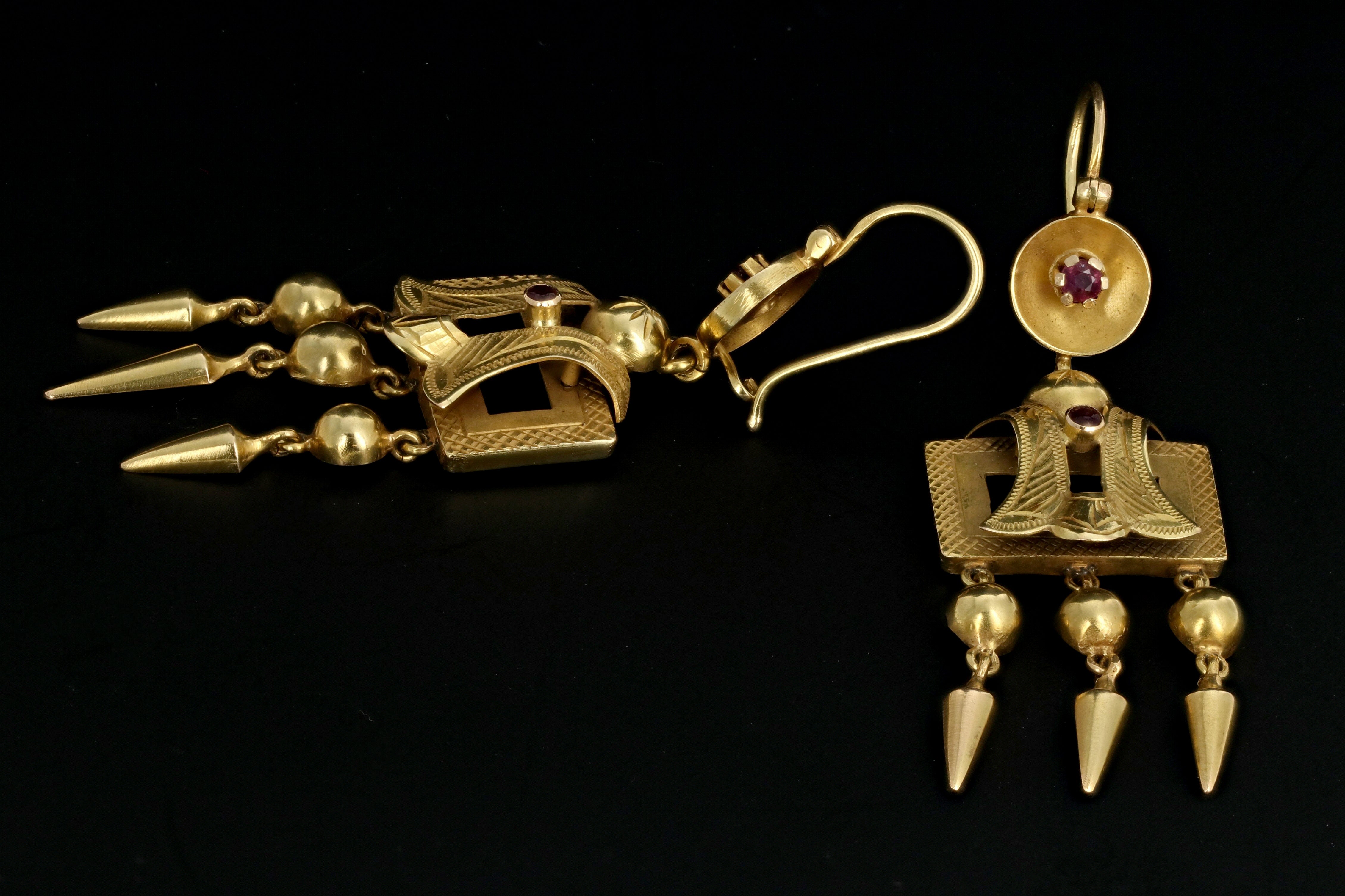 Victorian 14K Yellow Gold .20 Carat Natural Ruby Drop Earrings - Queen May